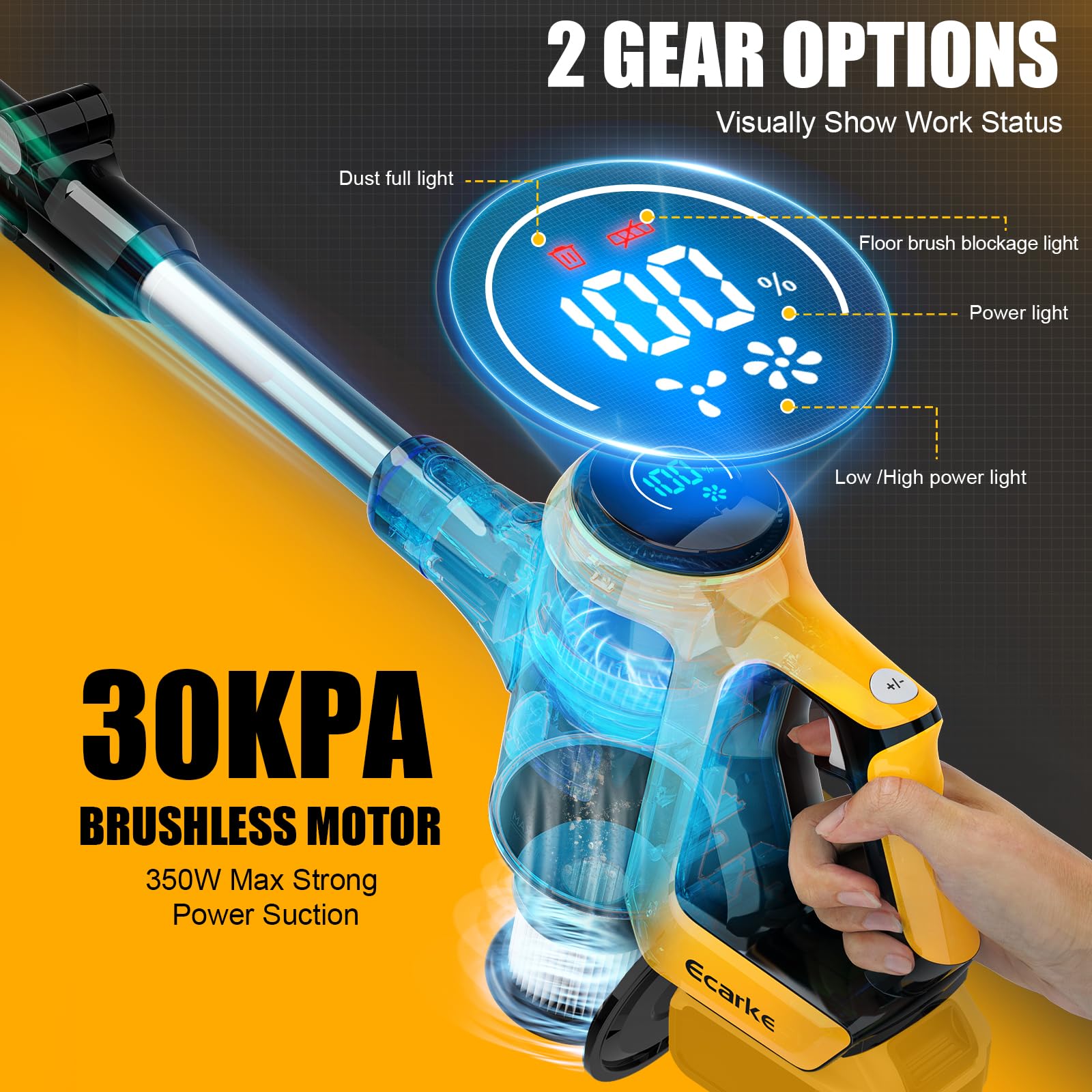 **DeWalt 20V Cordless Vacuum Cleaner - 30KPa Suction, 180° Bendable Wand, 6-in-1 Lightweight Stick Vacuum with Smart Screen & 350W Brushless Motor - Ideal for Hardwood Floors, Pet Hair, Carpet, and Car Cleaning (Battery Not Included)**