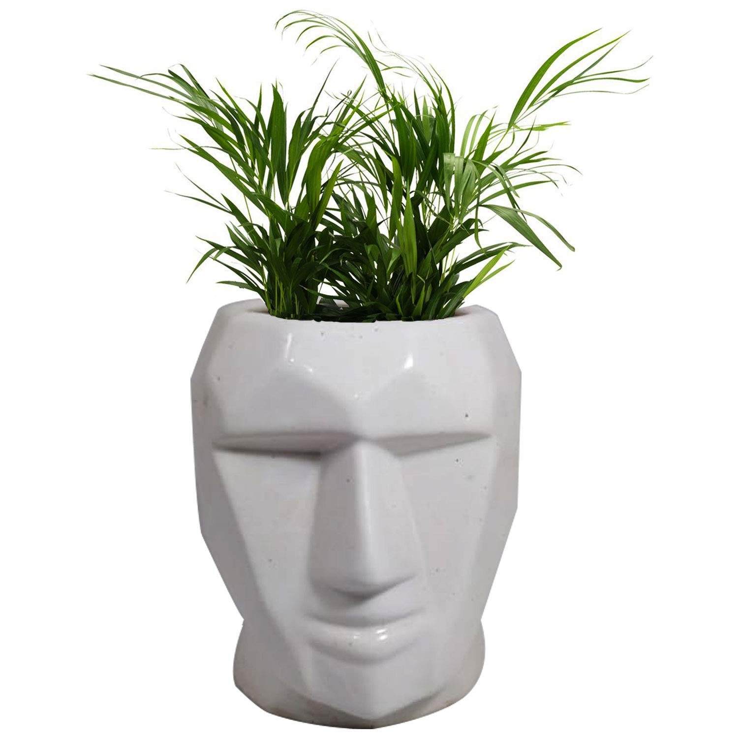 Handmade Ceramic Man Shape Flower Vase Planter - Khurja Pottery Home Decor (White, 6.5