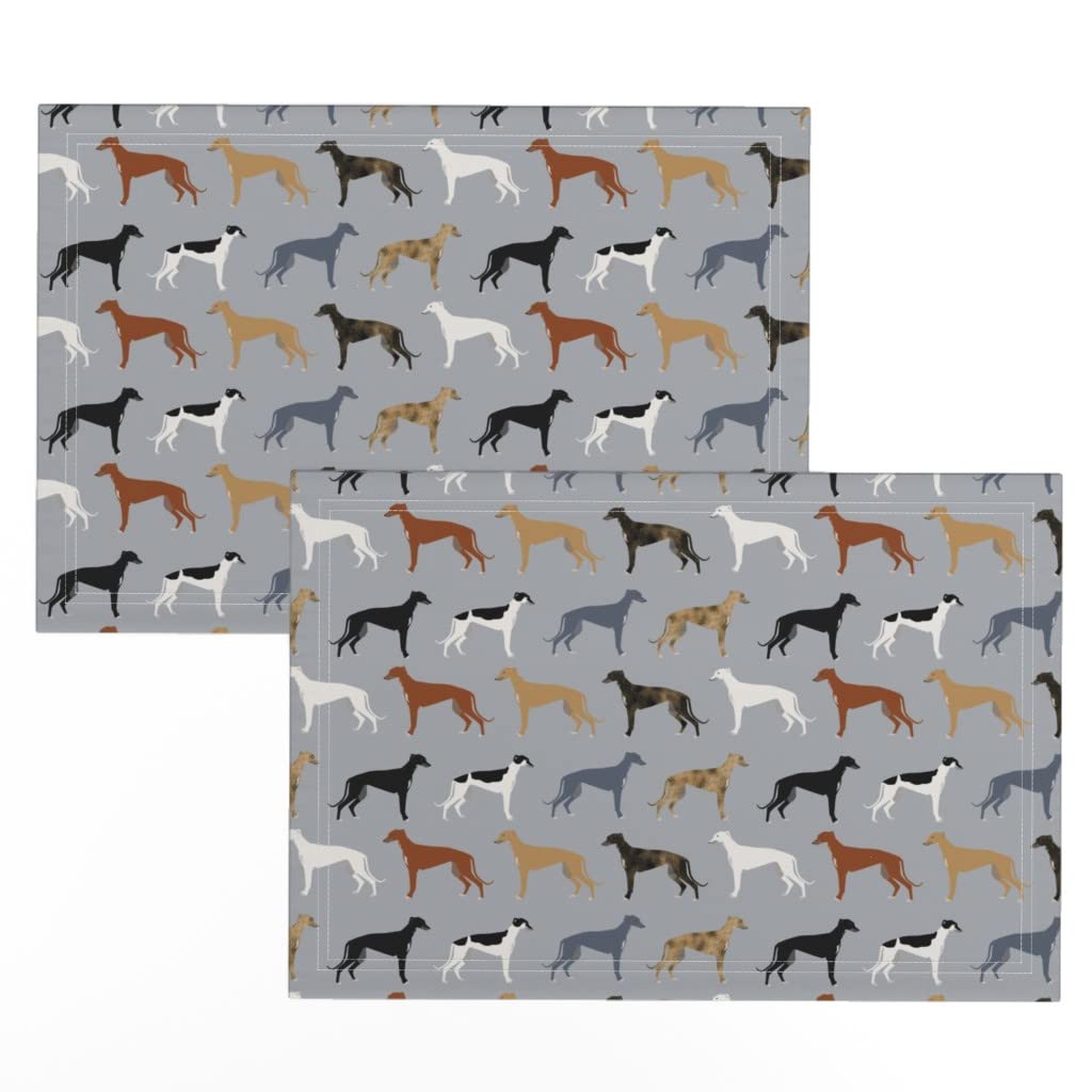 Premium Linen Cotton Canvas Placemats Set of 2 - Greyhound Dog Rescue Themed Kitchen Dining Table Mats, Cute Hound Breeds Printed Washable Place Mats for Home Decor, Dinner Parties & Gift Giving