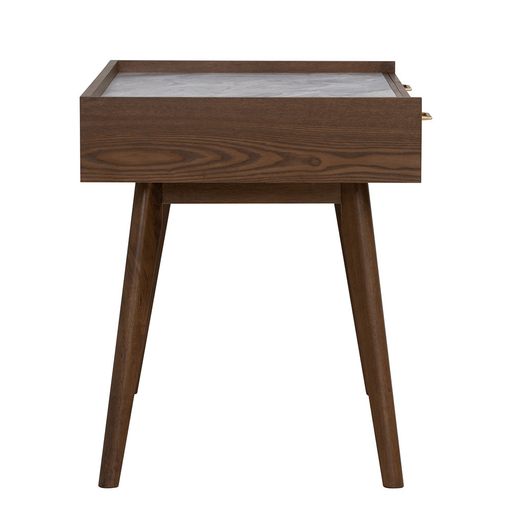 BREDA 43-Inch Walnut Study Desk - Modern Writing Desk for Home Office, Study Room, and Dorm Room - Sturdy Wooden Desk for Work, Reading, and Online Classes