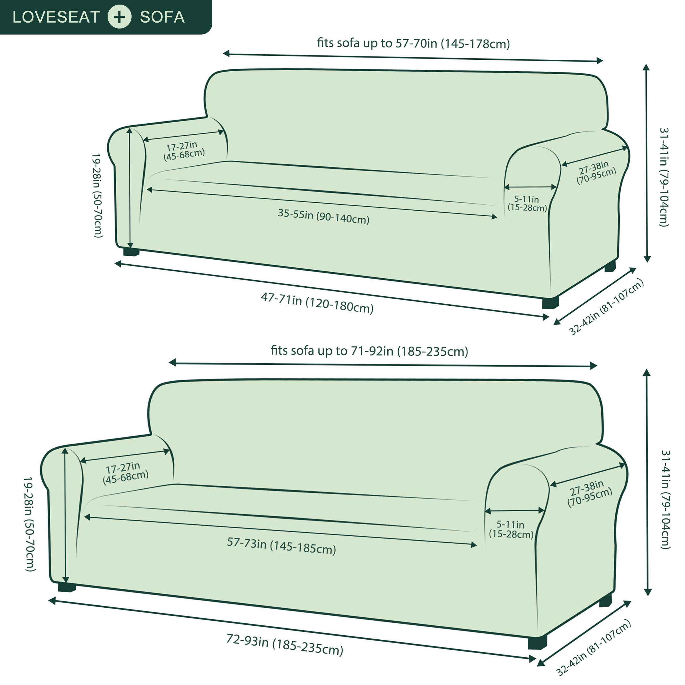 Stretch Sofa Slipcover Set - 2 Piece Jacquard Fabric Couch Cover for 2-3 Seater Sofa & Loveseat, Small Check Pattern in Beige | Perfect for Living Room, Family Room & Home Decor Protection
