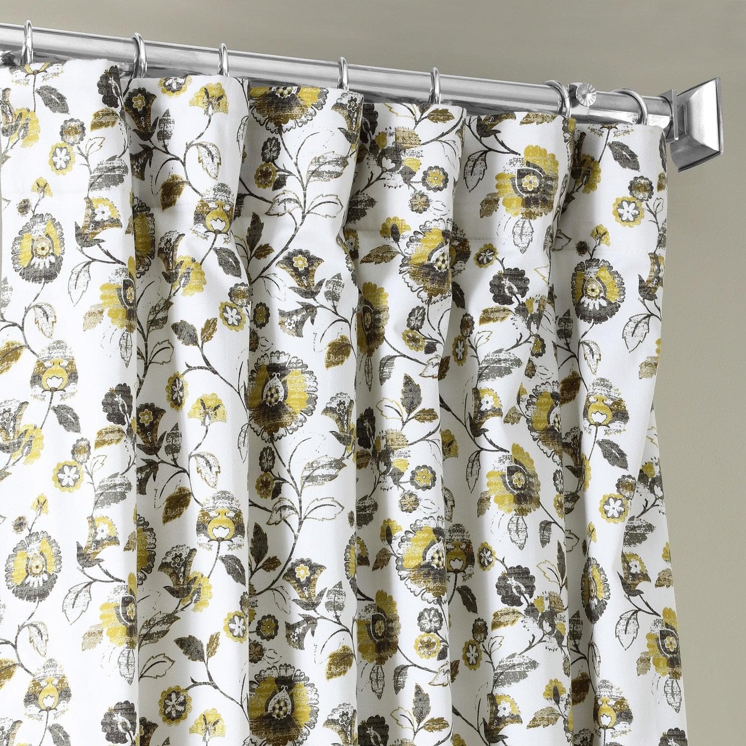 Madison Gold & Grey Floral Printed Cotton Blackout Curtains for Bedroom & Living Room - Light Blocking Window Drapes for Home Decor & Privacy