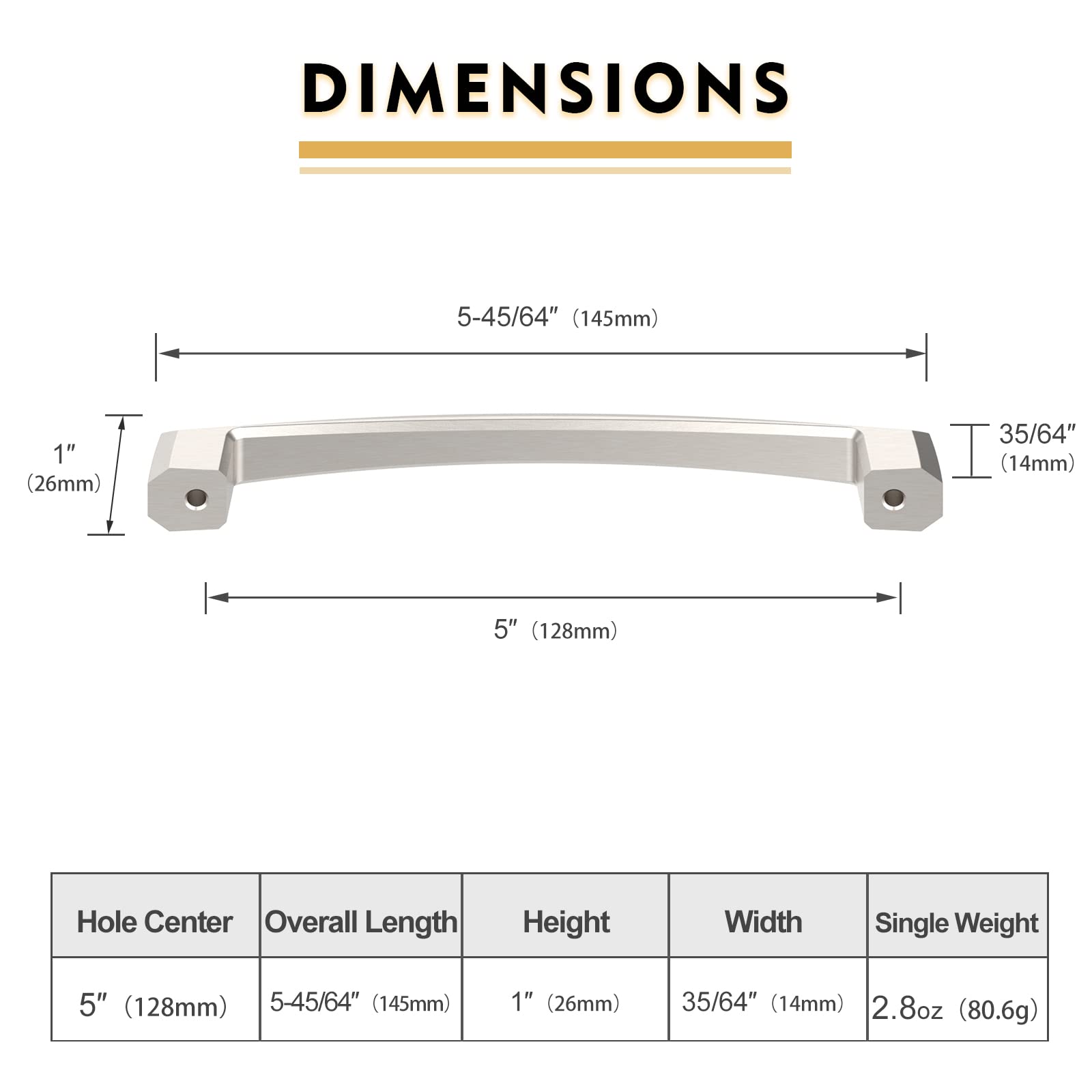 10 Pack 5 Inch Brushed Satin Nickel Cabinet Pulls - Kitchen Cabinet Handles & Drawer Pulls - Durable Cabinet Hardware for Home, Office & RV Use