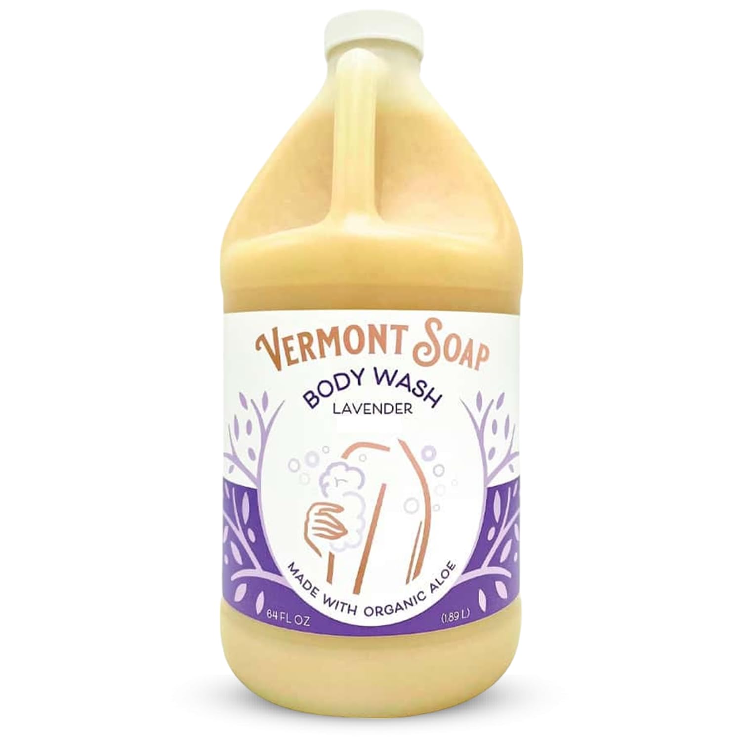 VERMONT SOAP Natural Body Wash with Shea Butter - Fragrance Free Moisturizing Body Wash for Women & Men - Lavender Scented 64oz - Gentle Skin Cleanser for Dry & Sensitive Skin | Perfect for Daily Shower, Spa Day & Relaxation