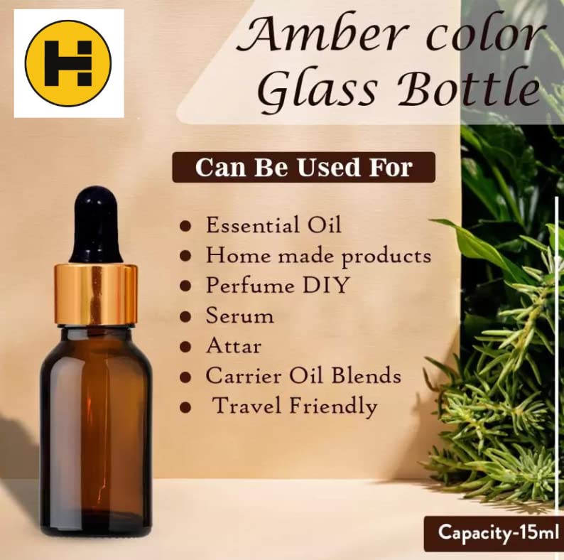Amber Glass Empty Bottles with Golden Black Glass Droppers - 15ml Essential Oil Dropper Bottles for Aromatherapy, DIY Beauty, Tinctures & Herbal Remedies (6-Pack) - Perfect for Travel, Home Use & Gift Giving