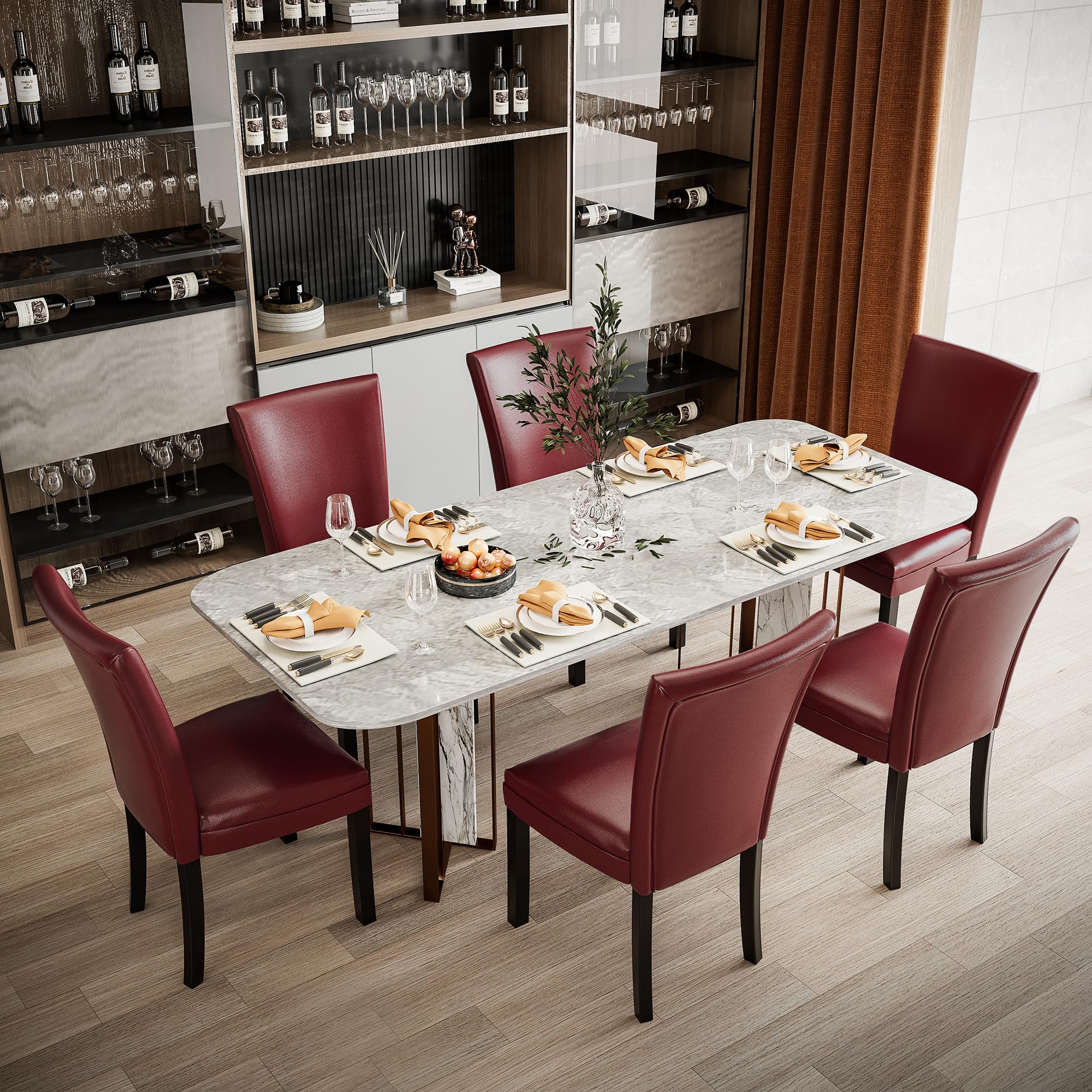 LEEMTORIG Upholstered Parsons Dining Chairs - Faux Leather Kitchen Side Chairs with Solid Wood Legs for Dining Room, Living Room, Bedroom, Outdoor, Lounge, Guest & Cafe - Perfect for Home Decor, Restaurant Seating and Office Use