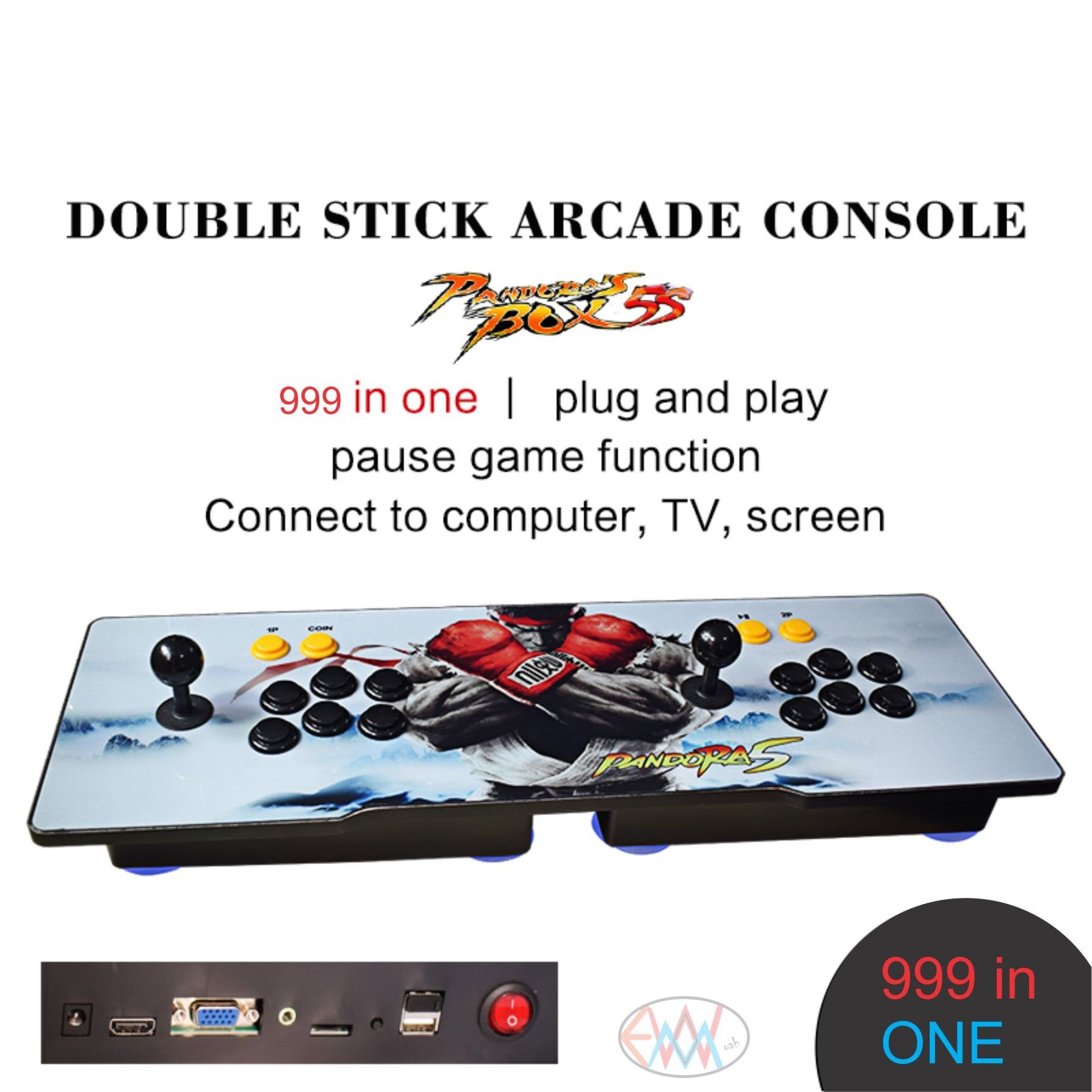 Pandora Box 5S 999-in-1 Arcade Game Console - White Metal & Acrylic Edition | Retro Gaming System for Home & Arcade Entertainment