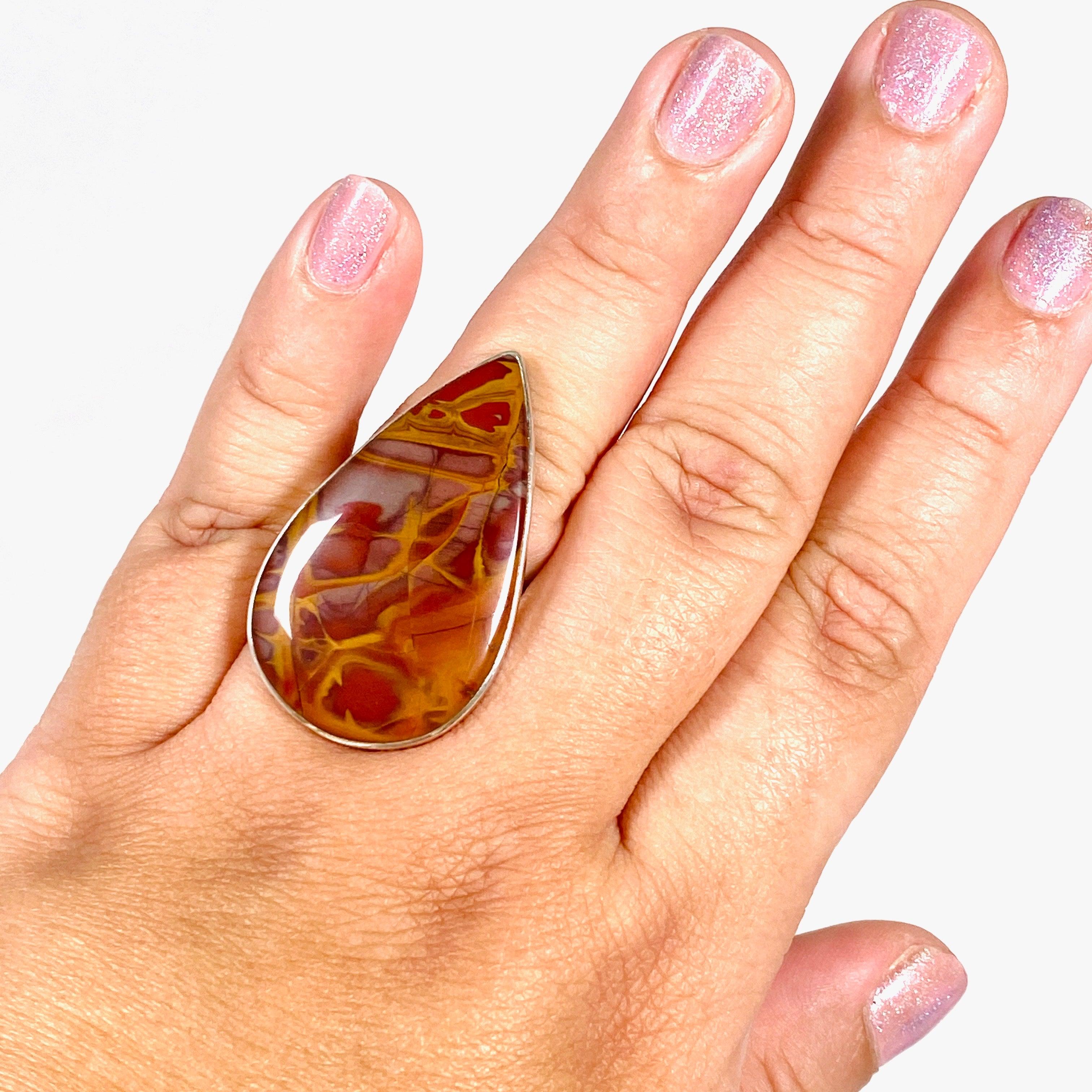 Natural Pilbara Noreena Jasper Teardrop Ring - Size 11 - KRGJ2222 - Handmade Boho Jewelry for Women - Perfect for Spiritual Healing, Meditation & Everyday Wear