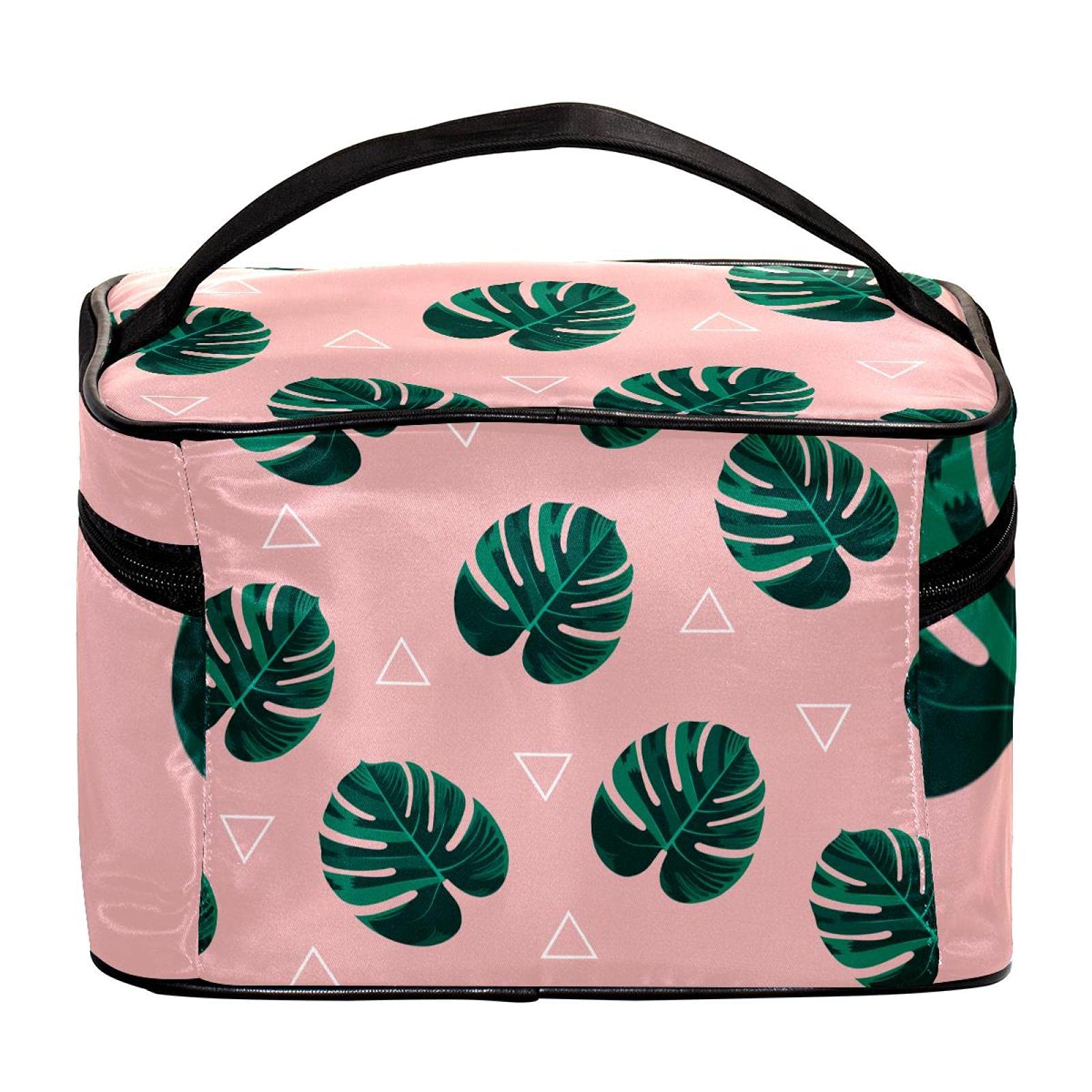 Stylish Pink Tropical Leaves Travel Makeup Bag - Large Cosmetic Organizer with Zipper for Women & Girls | Perfect for Vacations, Gym, and Daily Essentials Storage