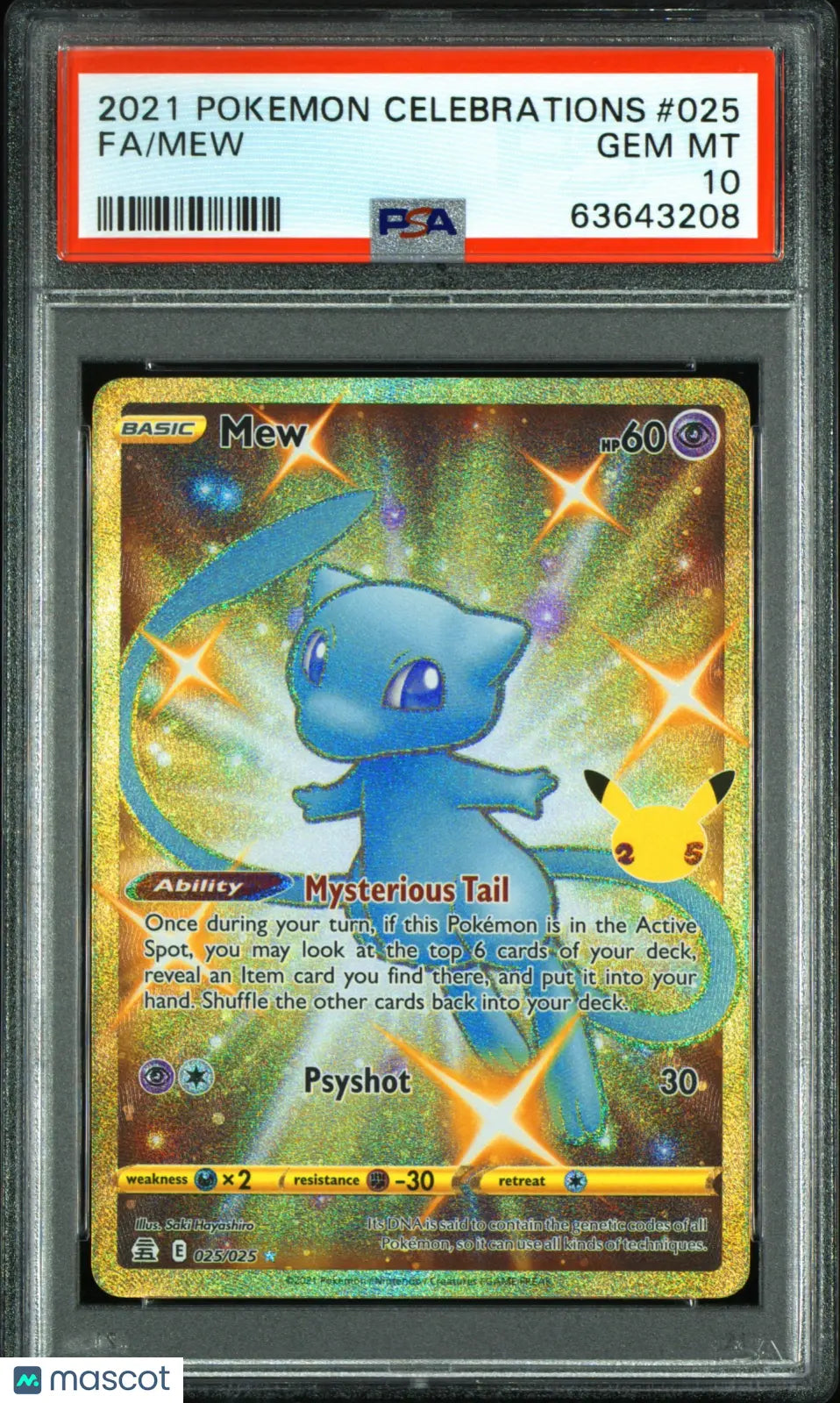 2021 Pokémon Celebrations Mew Full Art #025 PSA 10 Gem Mint - Rare Trading Card for Collectors & Players - Perfect for Display, Investment & Competitive Play