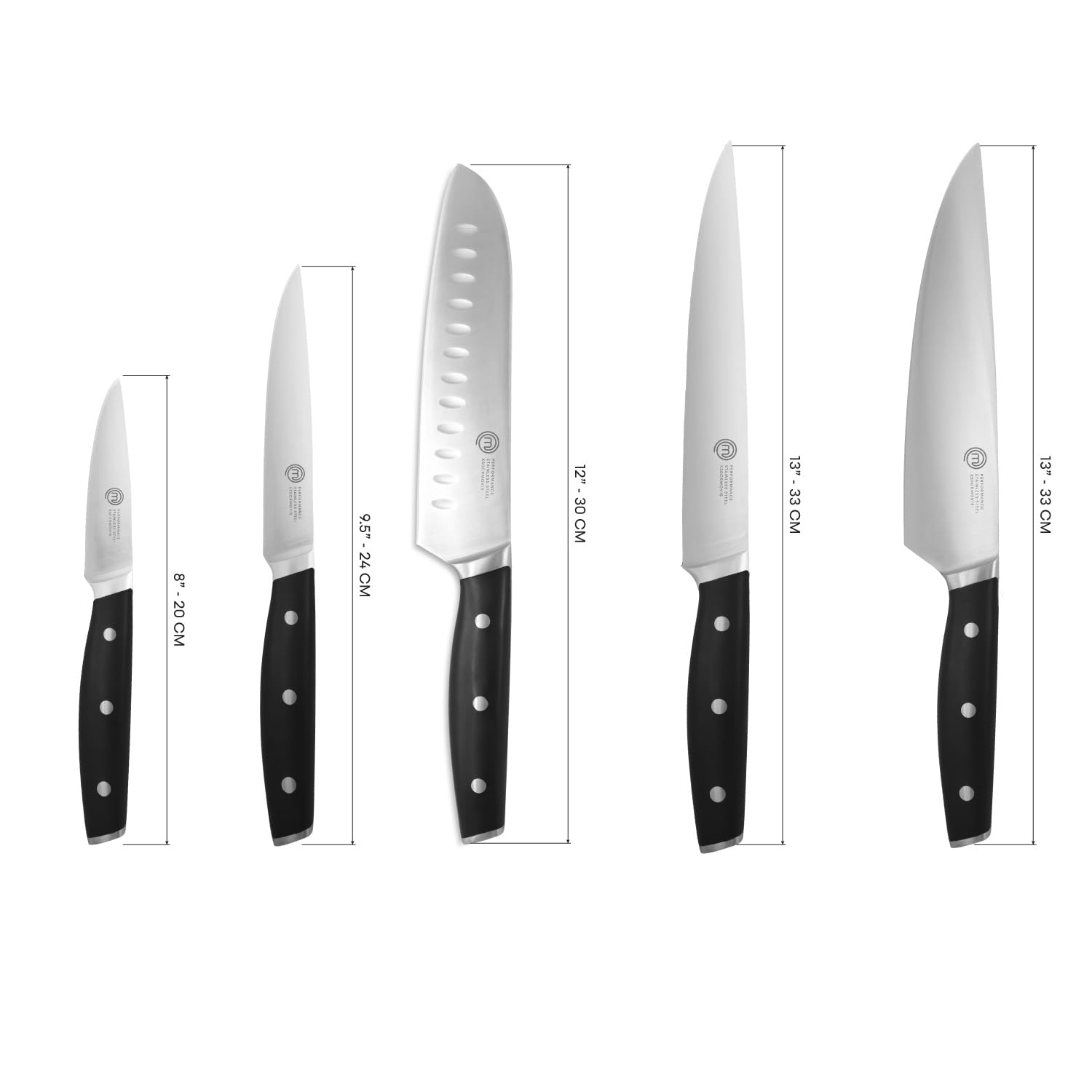 MasterChef Professional 5-Piece Chef Knife Set with Carrying Bag - High Carbon Stainless Steel Kitchen Knives with Triple Riveted Handles for Precision Cooking | Perfect for Home Chefs, Culinary Students & Professional Kitchens