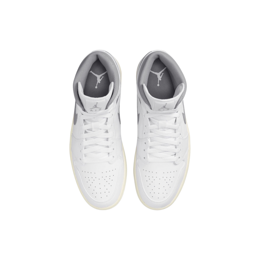 Air Jordan 1 Mid GS Sneakers - White & Stealth Grey Basketball Shoes for Women & Girls - Perfect for Casual Wear, Sports & Street Fashion