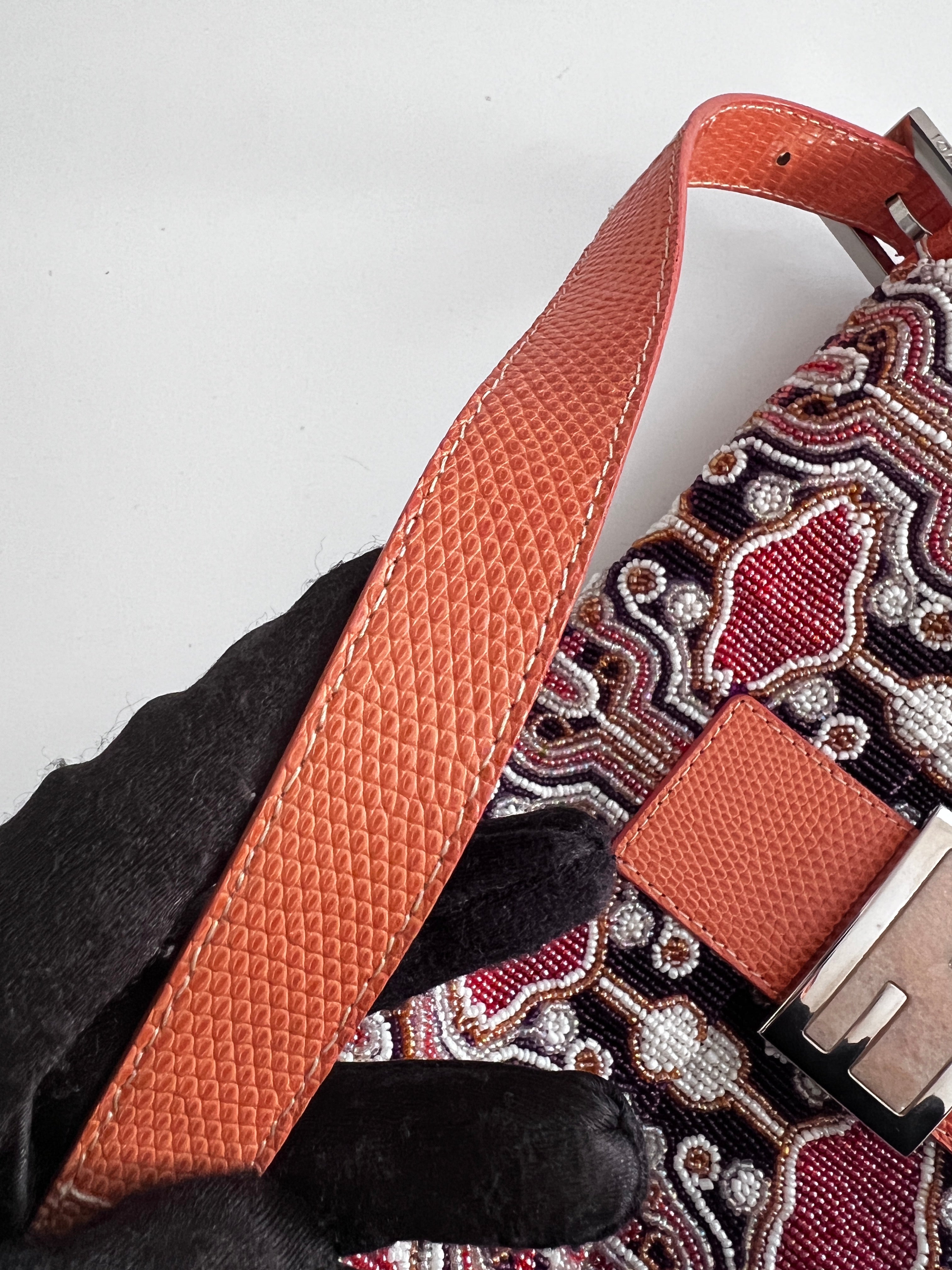 Fendi Orange Beaded Embroidered Baguette Bag - Luxury Designer Crossbody Purse for Women, Evening Parties & Special Occasions