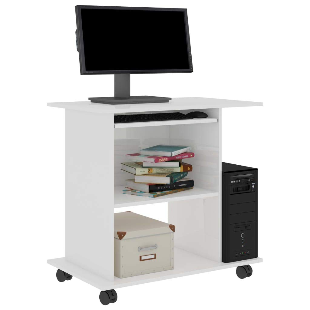 vidaXL Gaming Desk with Keyboard Tray - White Home Office Workstation for PC Setup