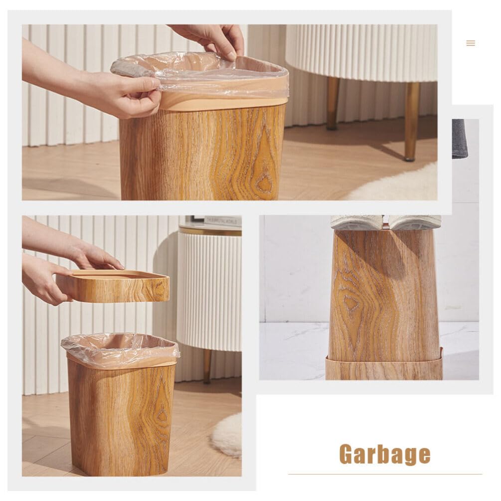 Eco-Friendly Wood Grain Trash Bin - Small Wastebasket for Office, Bathroom & Bedroom | Cabilock Garbage Can with Toilet Paper Holder | Durable Dustbin for Home & Office Use