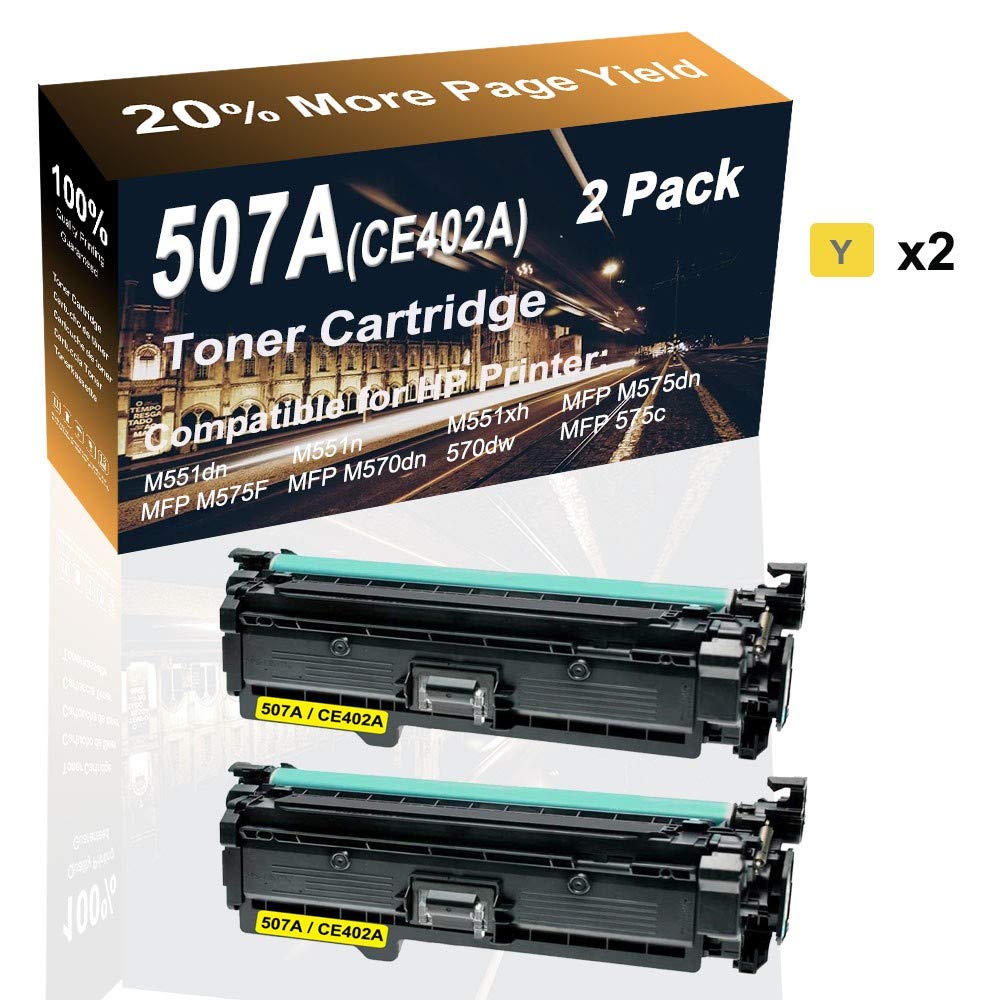 2-Pack High Yield Yellow Laser Toner Cartridge Replacement for HP 507A CE402A - Compatible with HP MFP M570dn, M570dw, 575c Printers - Perfect for Office & Home Printing Needs
