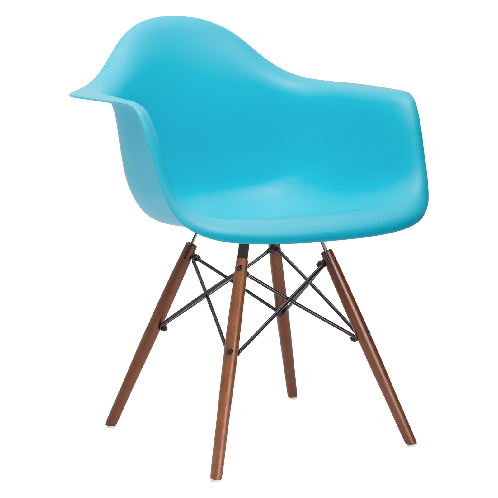Poly & Bark Vortex Armchair with Walnut Legs in Aqua Blue - Modern Accent Chair for Living Room, Office, or Reading Nook