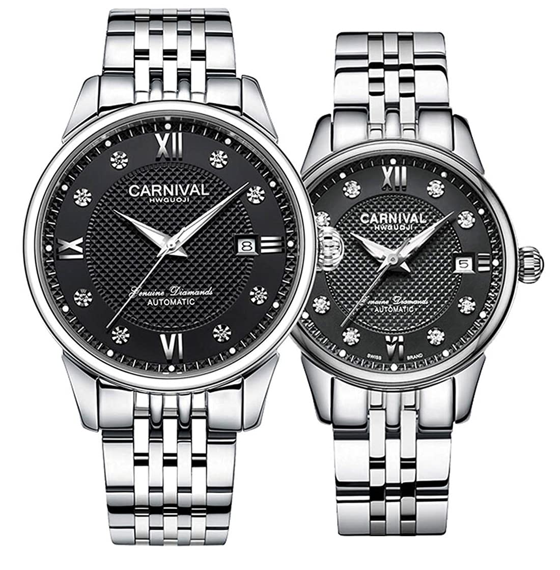 Stylish Couple Watches Set for Men and Women - Automatic Self-Wind Stainless Steel Mechanical Watch - Perfect for Anniversaries, Weddings & Romantic Gifts