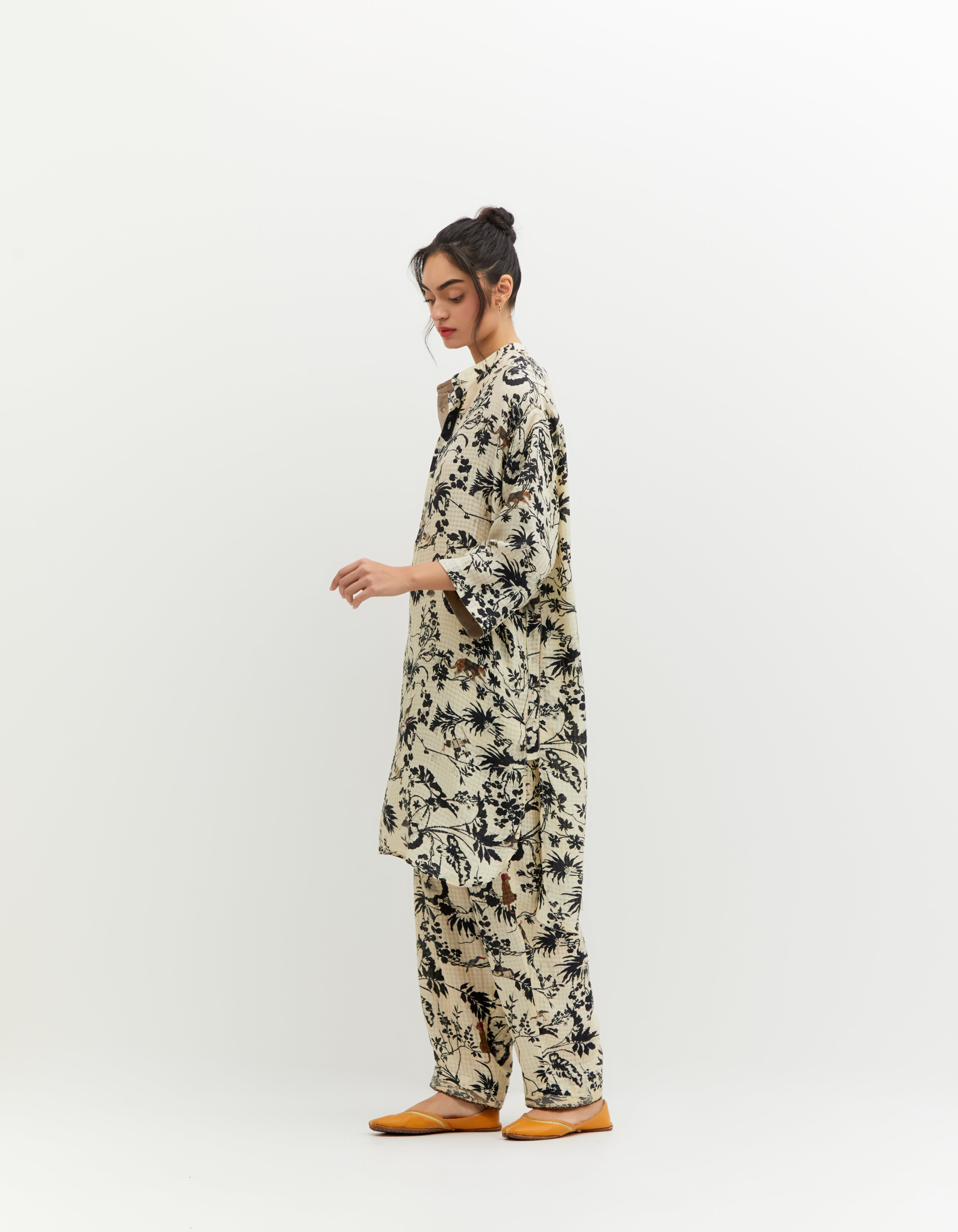 SD Rainforest Firoza Kurta Silk Check Black & White - Elegant Indian Traditional Wear for Festivals & Special Occasions