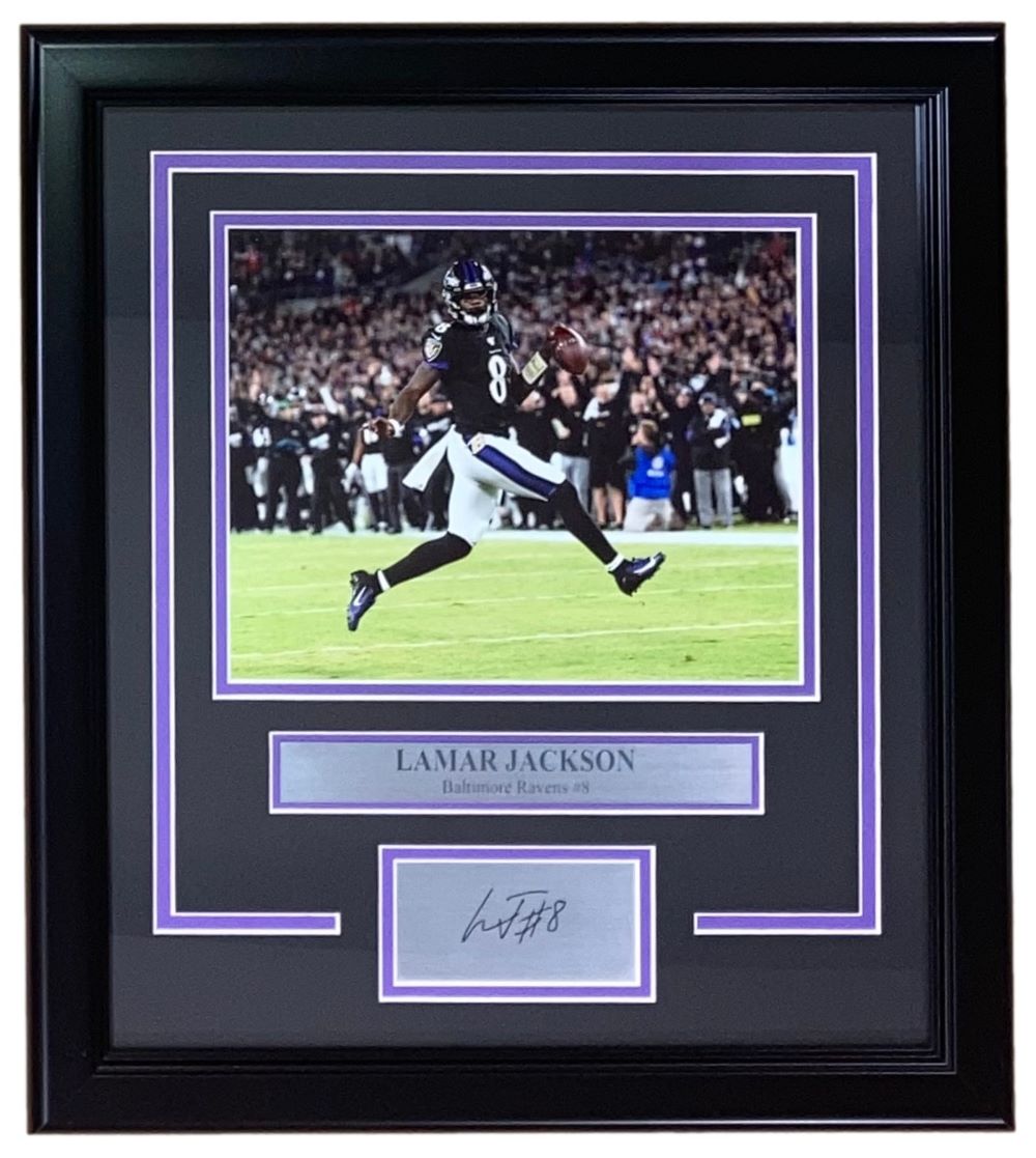 Lamar Jackson Autographed 8x10 Baltimore Ravens Photo - Framed with Laser Engraved Signature - Perfect for Sports Memorabilia Collectors and Ravens Fans Home Decor