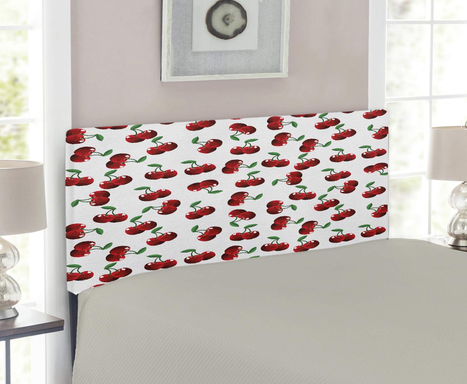 Ambesonne Fruits Headboard - Vibrant Cherry & Exotic Summer Garden Pattern, Upholstered Metal Bed Headboard with Memory Foam, Twin Size in Hunter Green & Coconut - Perfect for Bedroom Decor, Guest Rooms & Dormitory Style