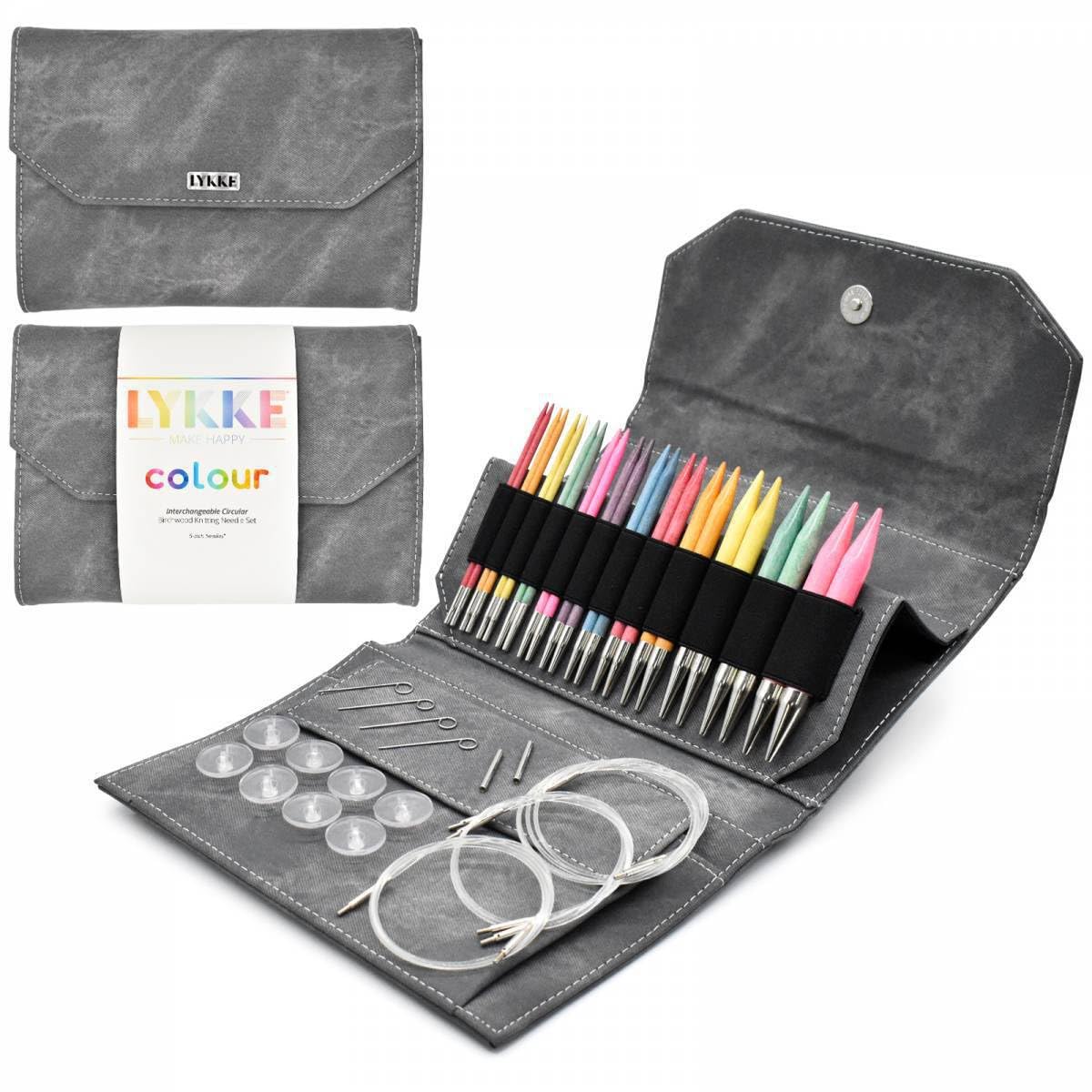 Lykke Colour 5 Inch Interchangeable Knitting Needle Set - Grey Denim | Perfect for Crochet, Knitting Projects & DIY Crafts