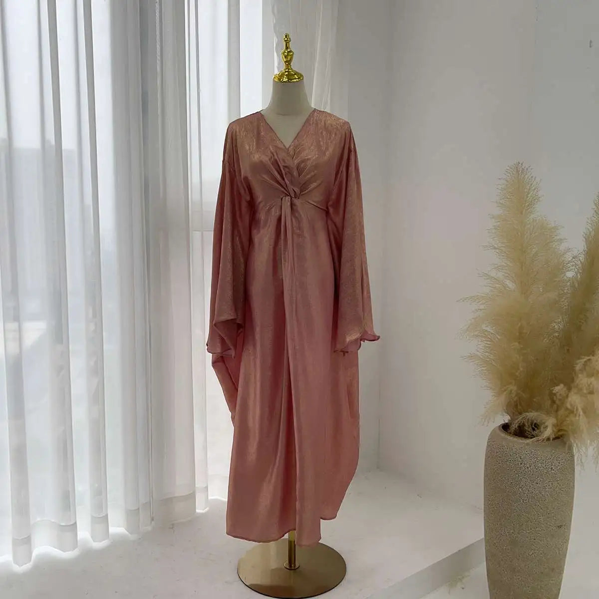 Sparkling Bronzing Farasha Abaya Dress - Elegant Islamic Evening Gown with Rhinestone Embellishments for Women | Perfect for Weddings, Eid Celebrations & Special Occasions