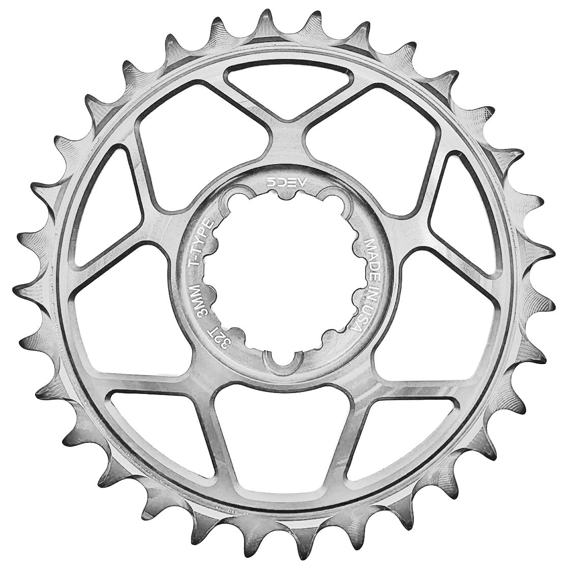5Dev T Type 3 Bolt Chainring - 3mm Offset, 32T, Clear/Silver - Compatible with Road & Mountain Bikes for Smooth Gear Shifting