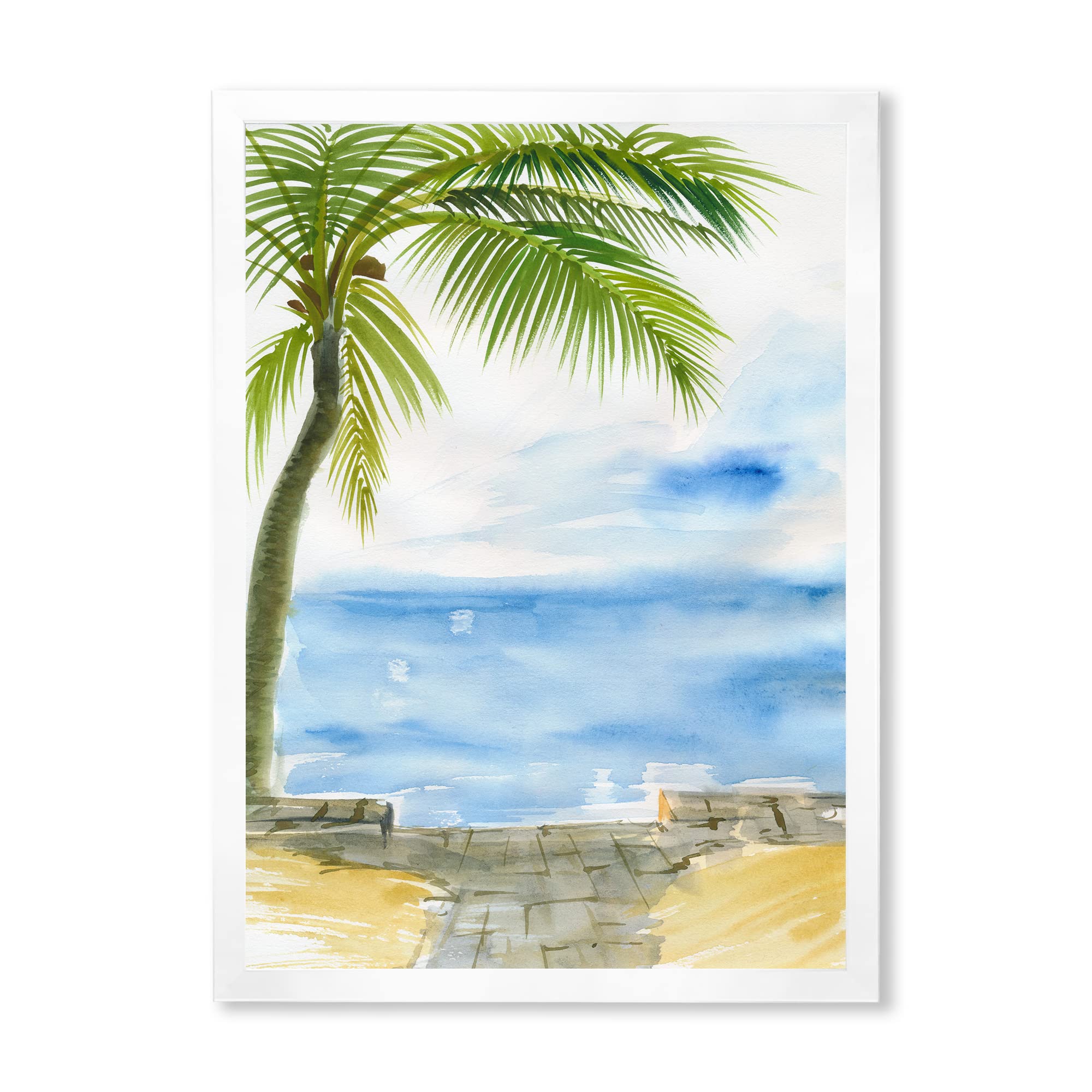 Palm Beach Resort At Dawn II Nautical Coastal Framed Wall Art - Beach House Decor, Ocean Themed Living Room Painting, Coastal Bedroom Wall Decor for Home & Office