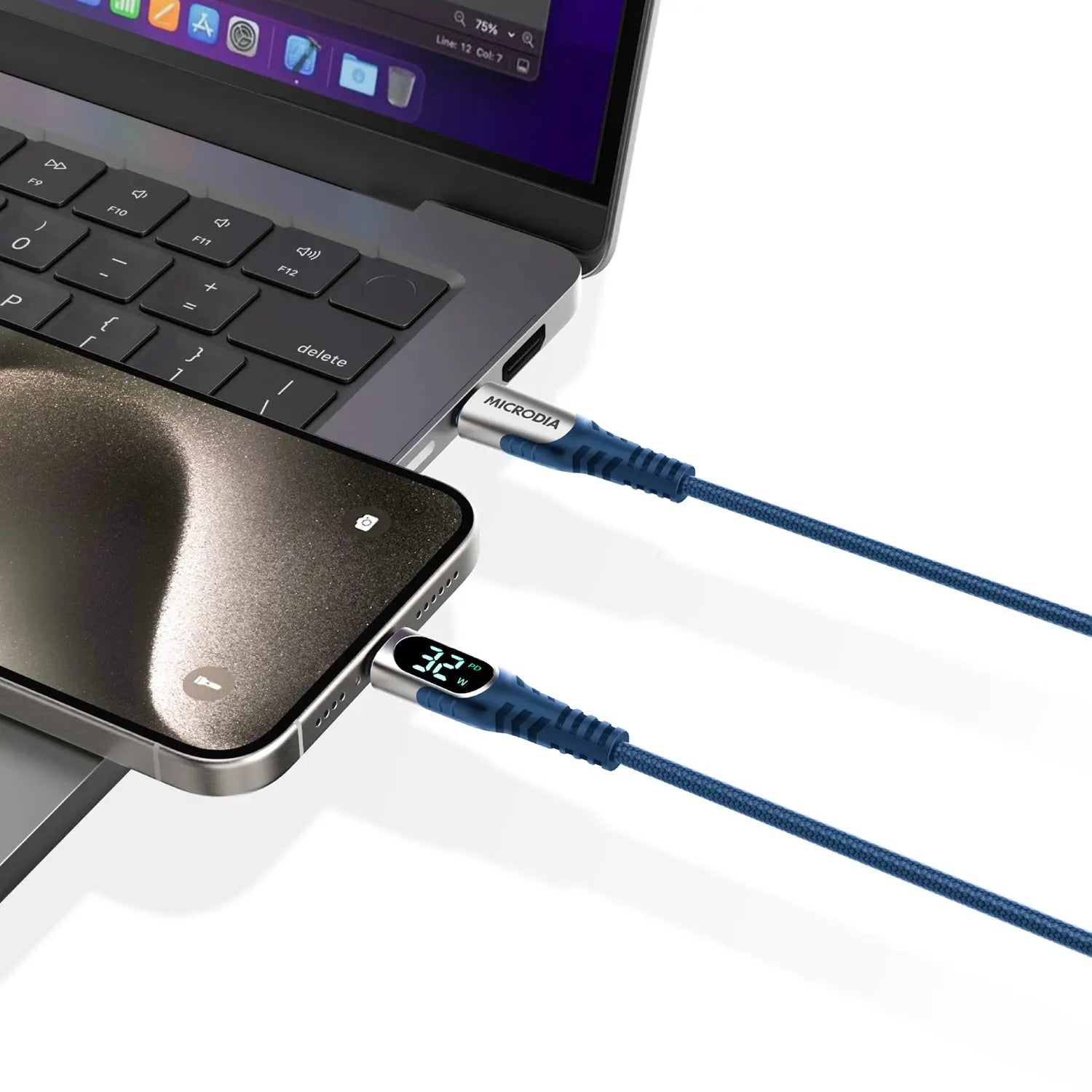 MICRODIA ExeCable™ 6ft USB C to USB C Cable 60W/100W Fast Charging & Data Sync with LED Power Display - Perfect for MacBook Pro, Galaxy S23, iPad Pro & More