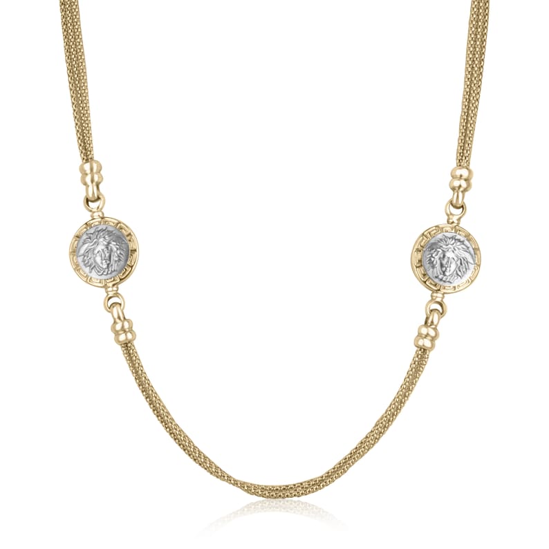 14K Solid Yellow Gold Medusa Head Triple Box Chain Necklace - 17-19 Inches, Elegant Layered Statement Jewelry for Women, Perfect for Parties, Weddings and Special Occasions