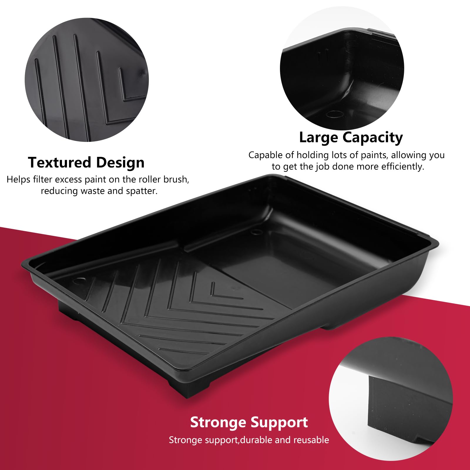 Mister Rui 12-Pack 6 Inch Paint Tray Kit with Liners & Roller Frame - Disposable Plastic Paint Trays for Wall Painting, DIY Home Improvement Projects & Professional Use - Black Paint Tray Set for Easy Cleanup