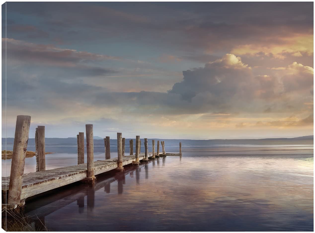 Evening Reflection Canvas Wall Art - 43x32 Inch Hand-Painted Fine Art Print by Mike Calascibetta - Ready to Hang Home Decor for Living Room, Bedroom, Office - Perfect for Modern & Contemporary Interior Design