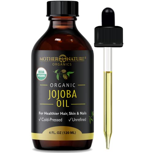 Organic Jojoba Oil for Face, Hair & Skin - USDA Certified 100% Pure Cold Pressed Unrefined Hexane-Free - Natural Moisturizer & Nourishing Treatment - Non-GMO Vegan Cruelty-Free (4 Fl Oz) - Perfect for Daily Skincare, Hair Care & DIY Beauty Recipes
