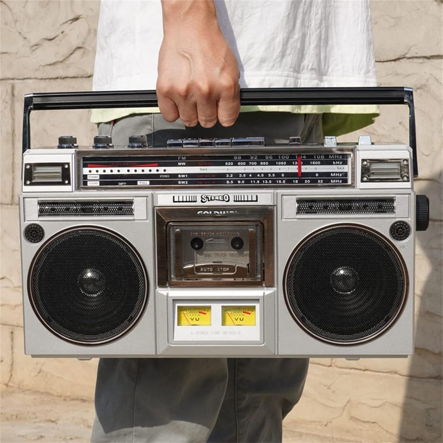 Vintage Bluetooth Cassette Boombox with AM/FM Radio, Bass Boost & Recording - Portable Tape Player with Headphone Jack, SD/USB Input for Home, Office & Outdoor Music Listening