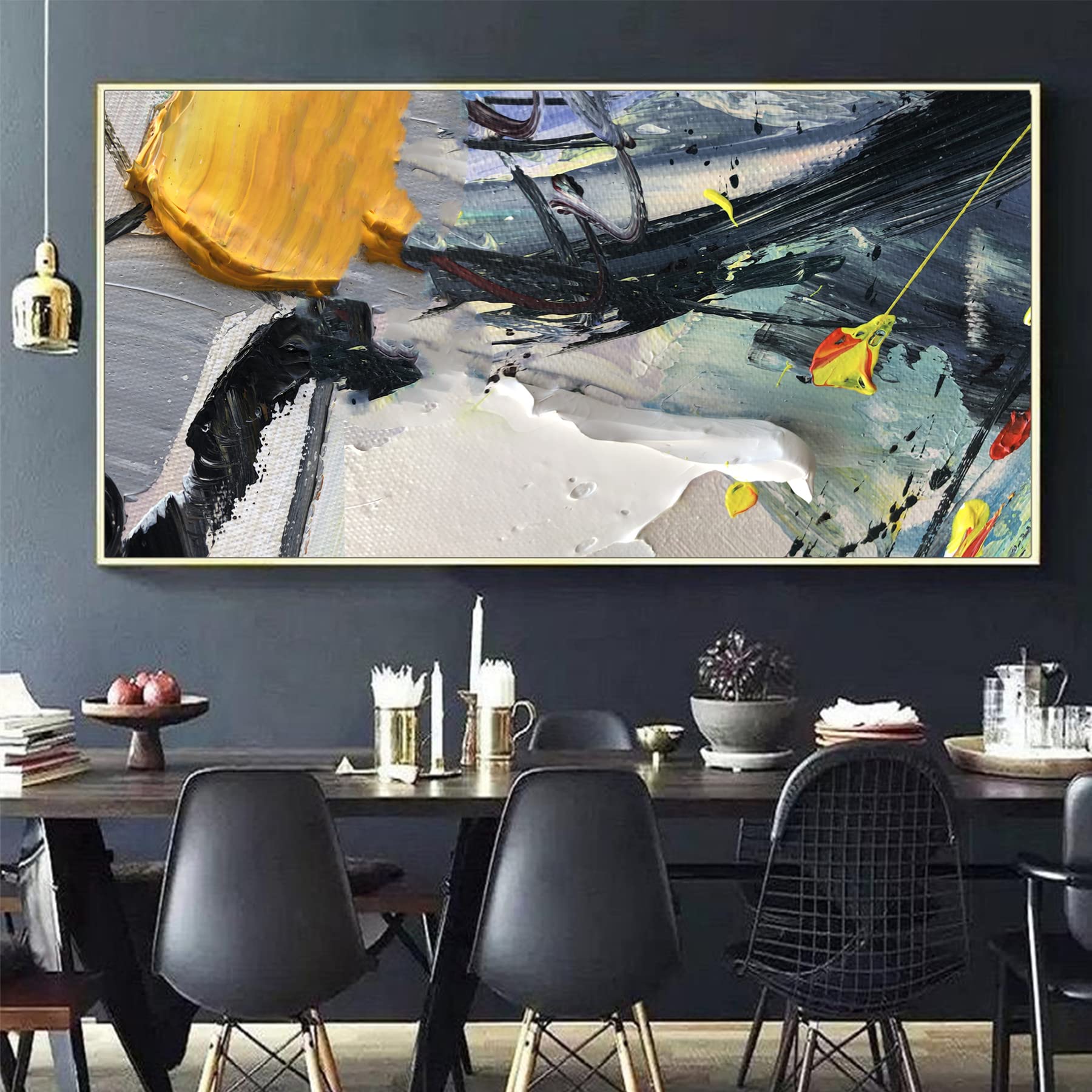 Hand-Painted Original Abstract Oil Painting - 96x48 Inch Large Wall Art for Living Room, Modern Textured Canvas Artwork, Unique Hannukah Gift Idea | Perfect for Home Decor, Office Decoration & Holiday Presents