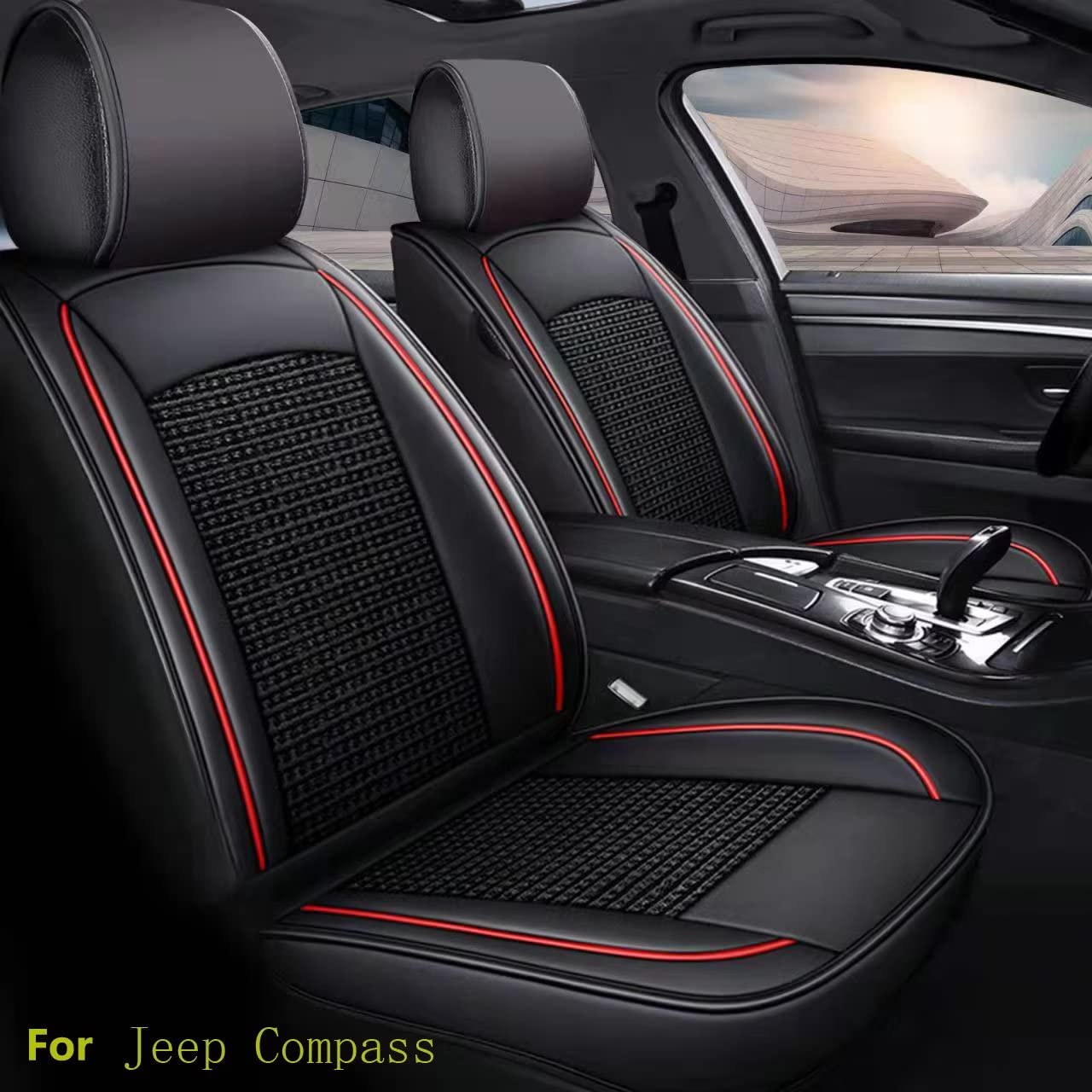 COVER ERA Summer Seat Covers for Jeep Compass 2007-2022 - Ice Silk Weave & Leather Car Seat Covers | Breathable, Heat Resistant & Easy to Install | Perfect for Road Trips & Hot Weather Driving