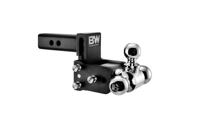 Black B&W Tow & Stow 2in Tri Ball Receiver Hitch - 3in Drop & 3.5in Rise - Heavy Duty Trailer Towing for Trucks & SUVs - Perfect for Hauling Trailers, Boats & Campers