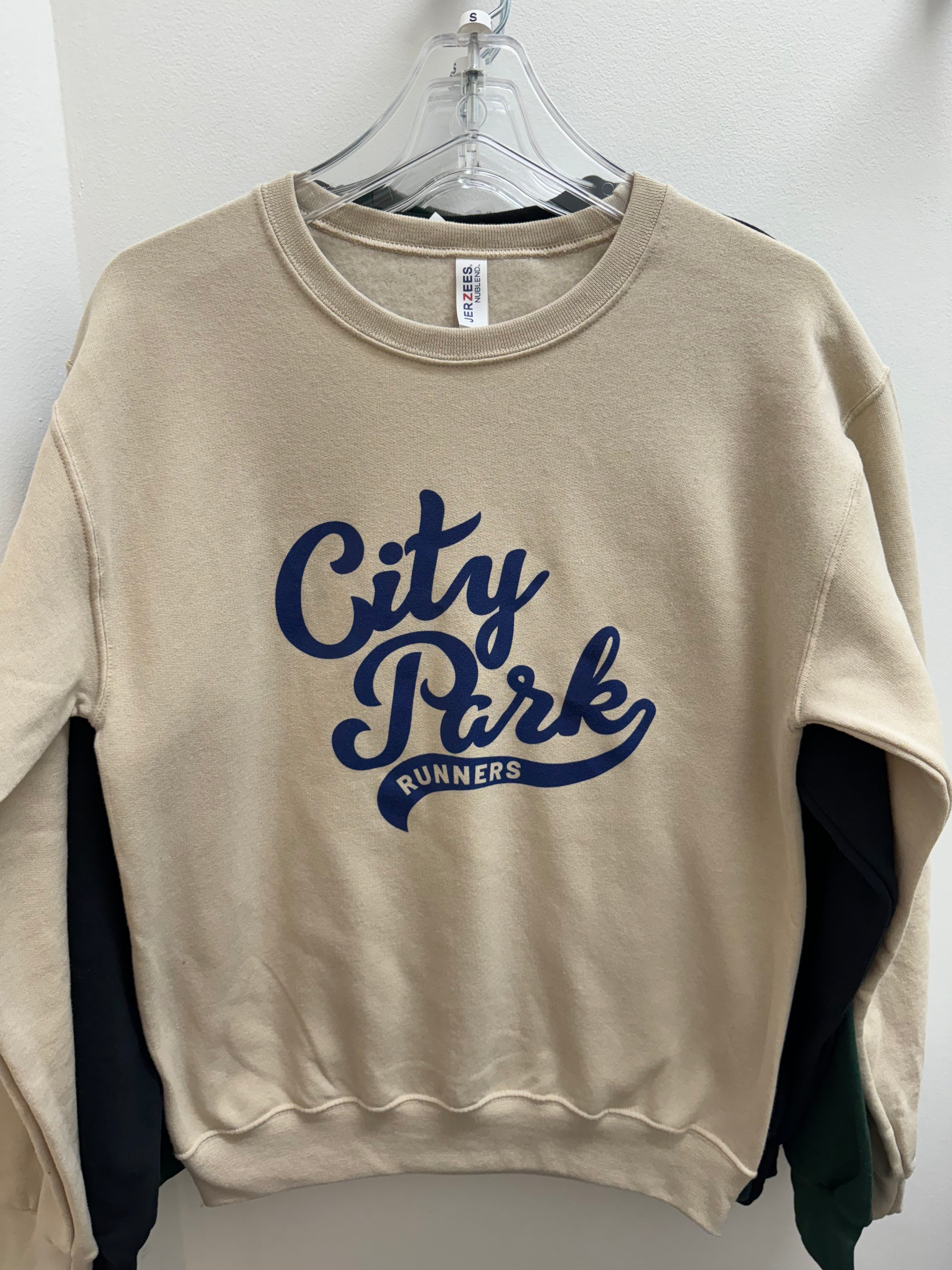 City Park Runners Retro Script Crewneck Sweatshirt - Vintage Style Unisex Pullover for Jogging, Casual Wear & Street Fashion