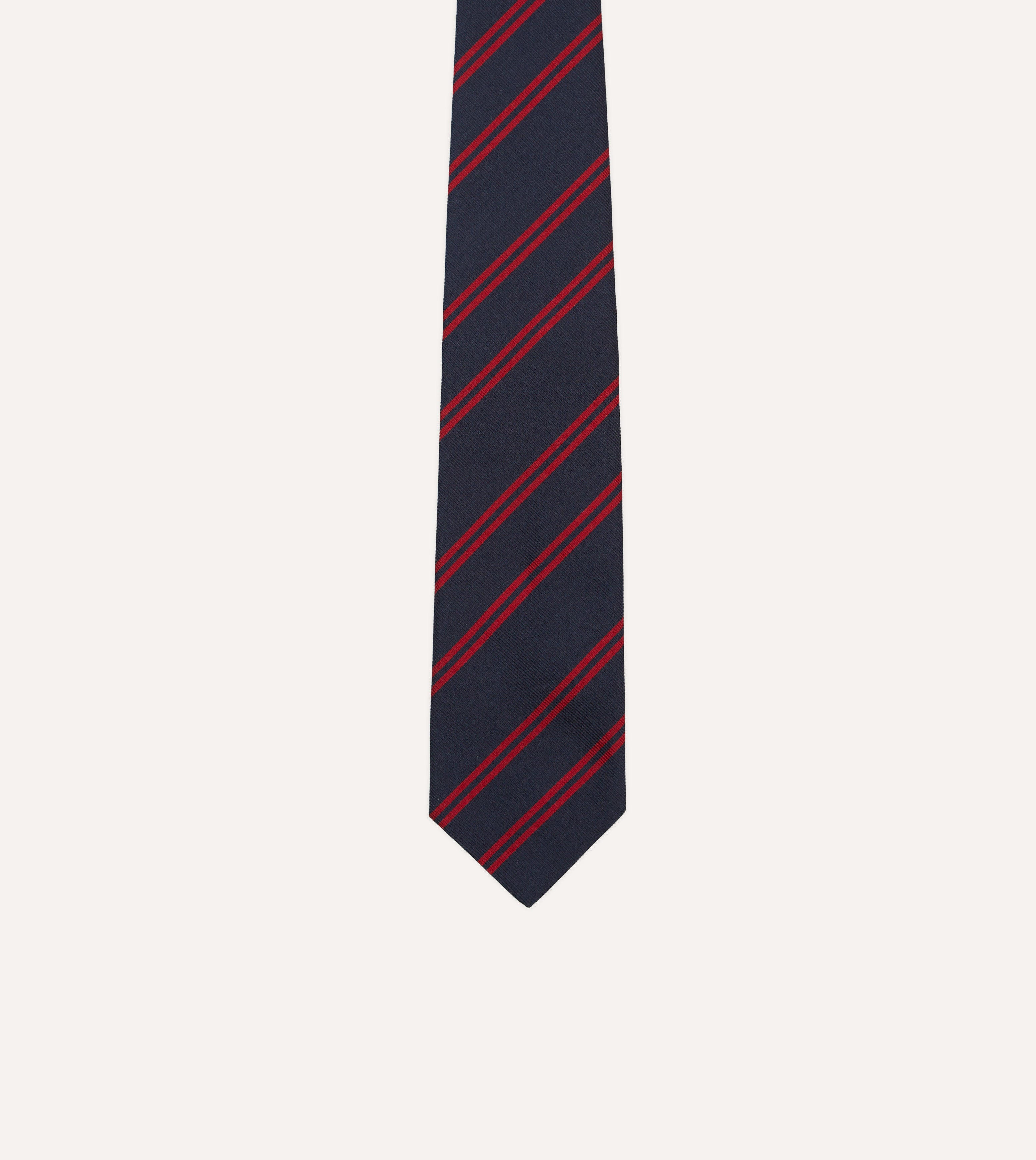 Navy and Red Double Stripe Repp Silk Tipped Necktie - Premium Business Tie for Men, Formal Office Wear, Wedding & Special Occasions