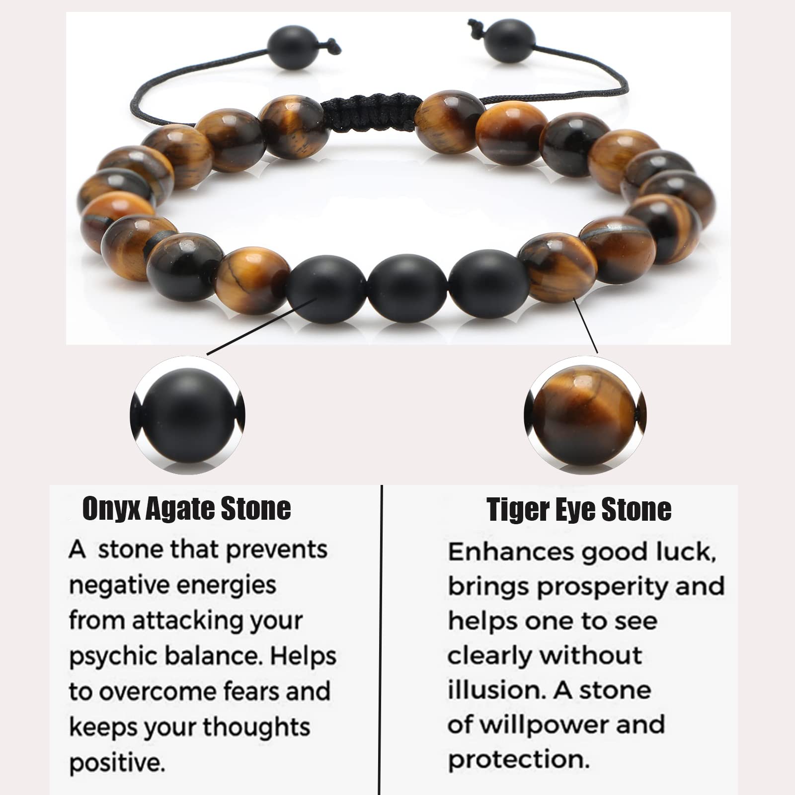 JoycuFF Tiger Eye Beaded Bracelets for Men - Natural Stone Bracelet for Boyfriend, Husband, Son, Brother - Anniversary, Birthday, Christmas, Father's Day Gift - Perfect for Office, Casual Wear & Special Occasions