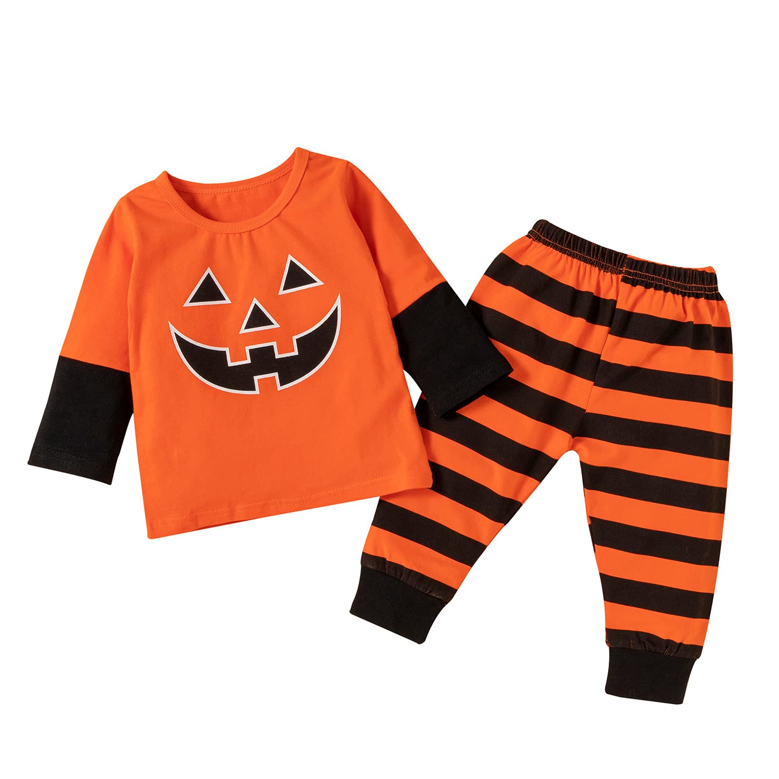 Halloween Pumpkin Printed Long Sleeve T-Shirt for Toddler Boys & Girls - Striped Baby Outfit for Fall Festivals, Trick or Treating & Photo Shoots