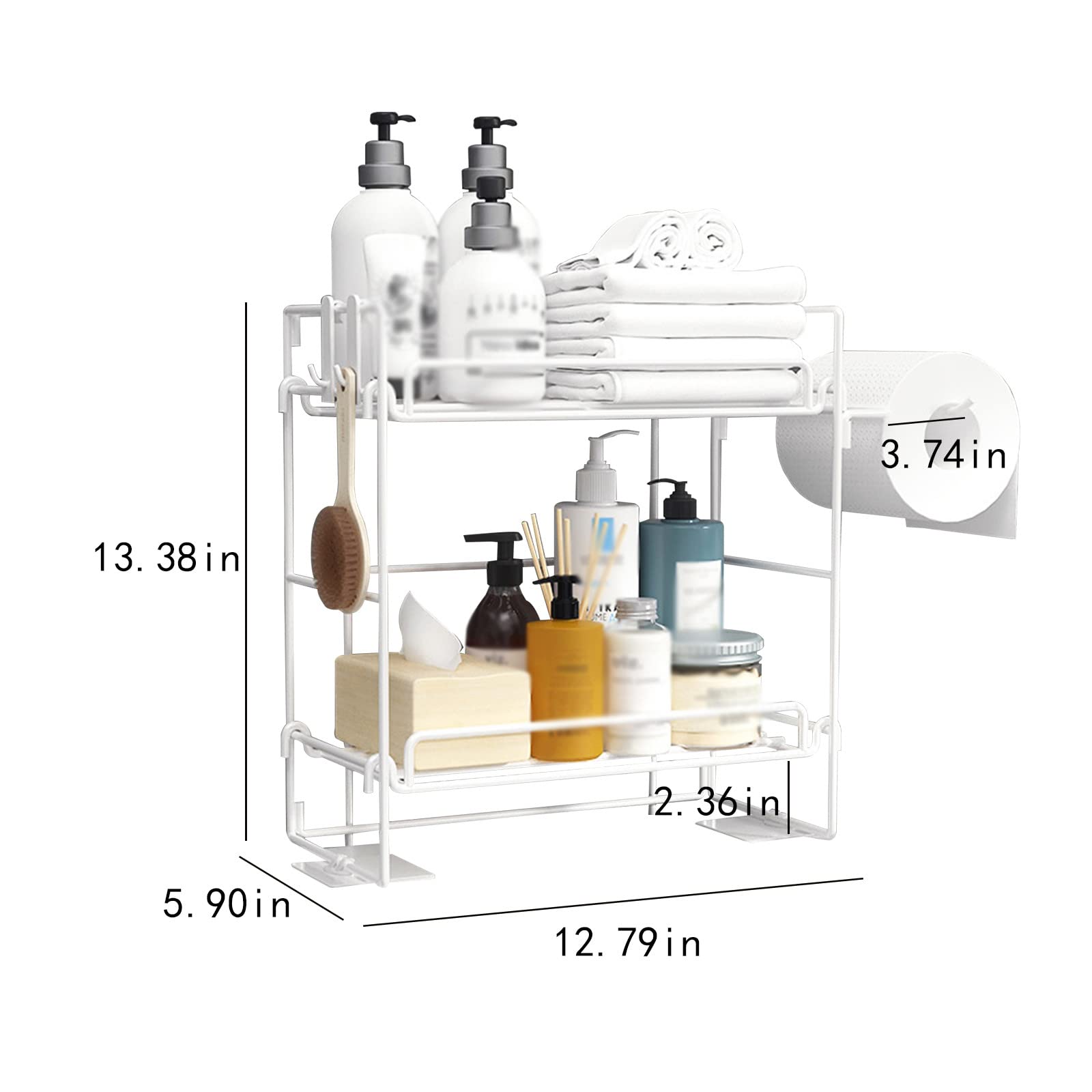 Bathroom Organizer - Over Toilet Storage Cabinet with Paper Holder | No-Drill Wall Mount Design | Space-Saving Bathroom Shelf for Toiletries & Towels | Perfect for Small Bathrooms, Apartments & Powder Rooms