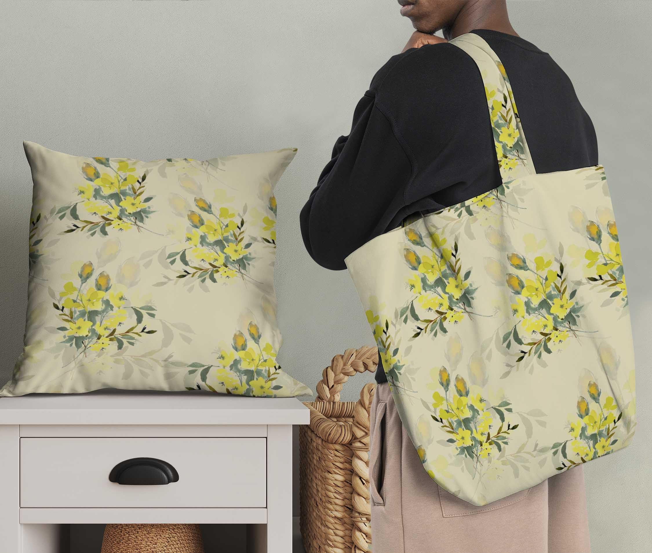 Soimoi Cotton Voile Fabric - Yellow Floral Print - 56