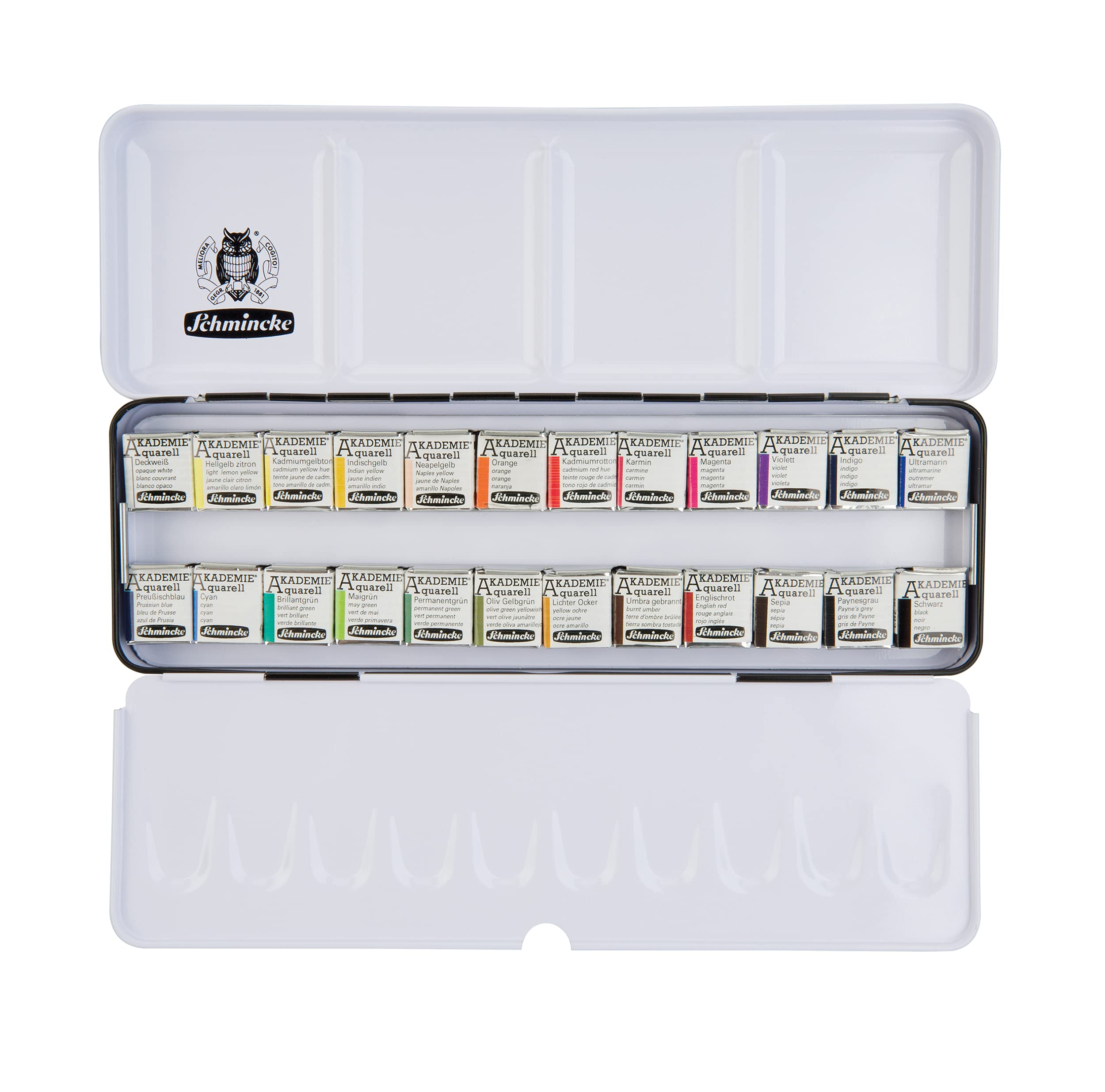 Schmincke AKADEMIE AQUARELL Watercolor Paint Set - 24 Half Pans in Metal Box, Professional Artist Grade, Highly Lightfast Colors (75 424 097) - Perfect for Studio Painting, Outdoor Sketching & Watercolor Techniques