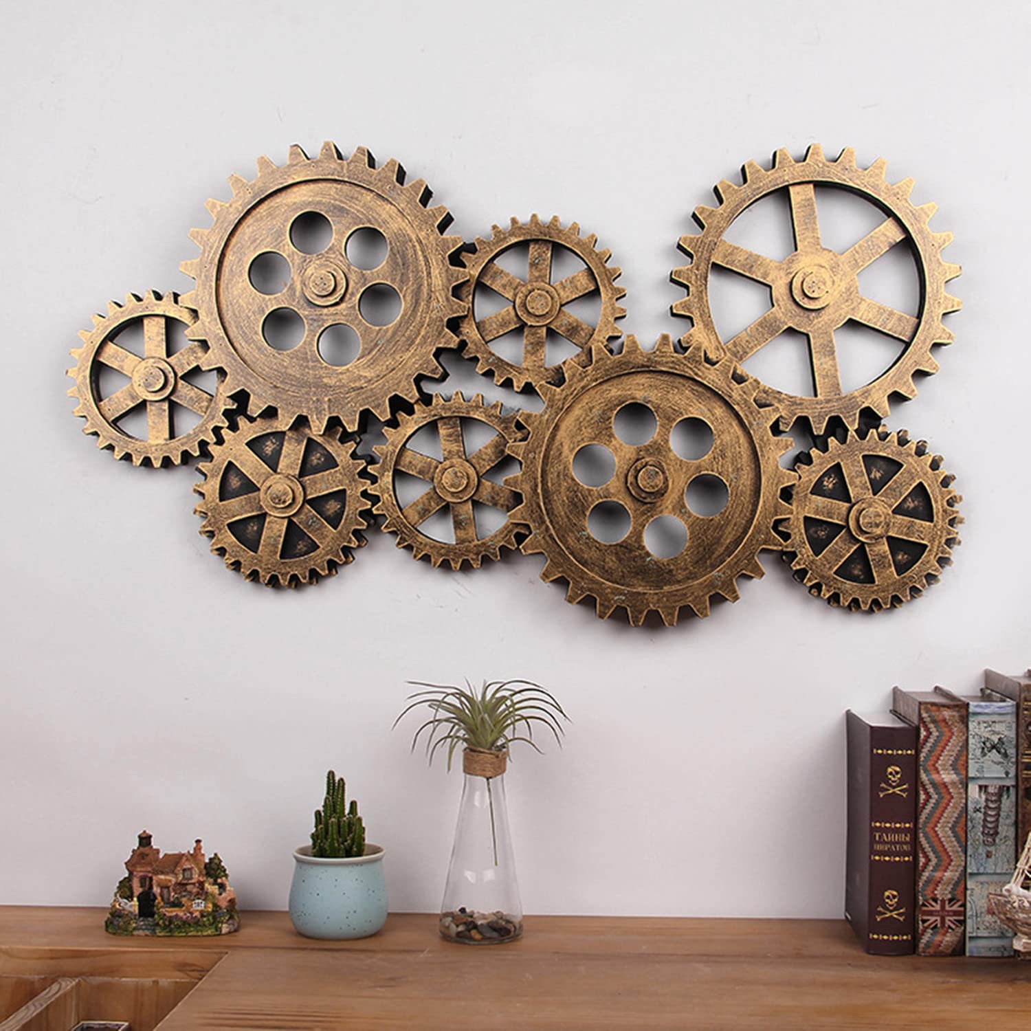 Vintage Industrial Steampunk Gear Wheel Wall Art Decor - Handcrafted Metal Wall Sculpture for Home & Office - Perfect for Living Room, Bedroom, Man Cave & Outdoor Spaces