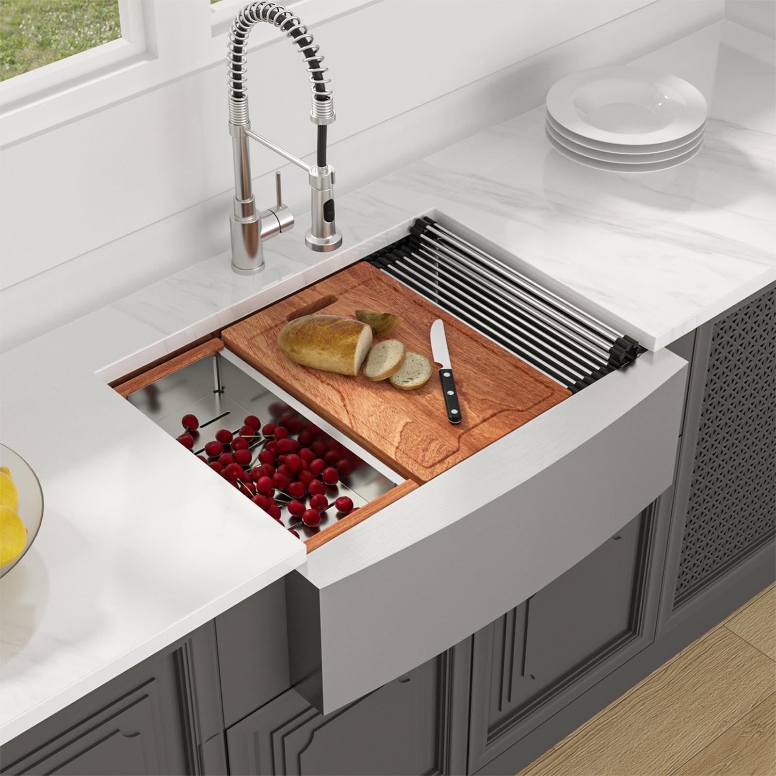 Lordear 27 Inch Stainless Steel Farmhouse Kitchen Sink - 16 Gauge Apron Front Single Bowl with Ledge Workstation | Perfect for Rustic & Modern Kitchens, Heavy-Duty Cooking & Entertaining