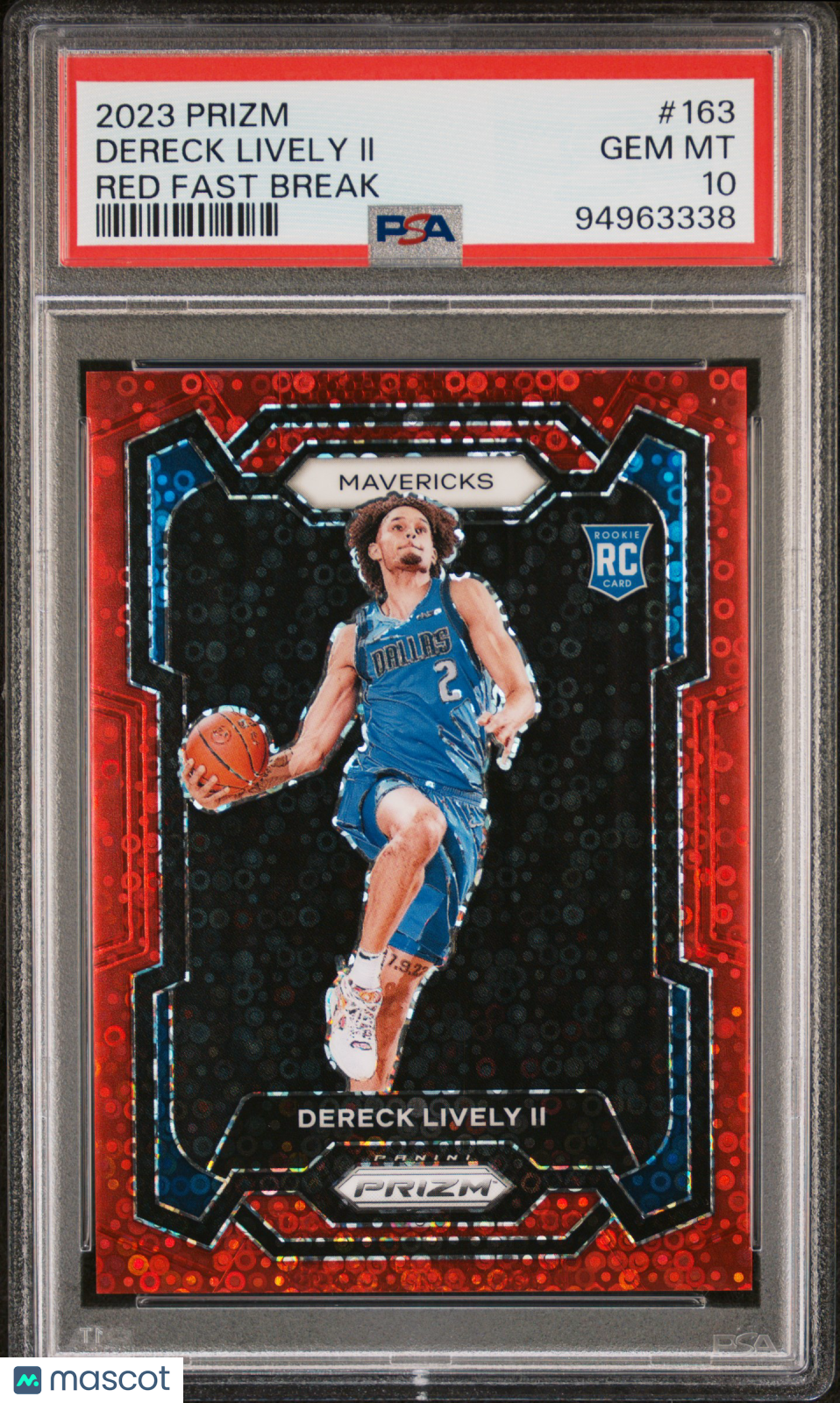 2023 Panini Prizm Dereck Lively II Red Fast Break Basketball Card #163 PSA 10 Gem Mint - Rare 007/100 Limited Edition for NBA Collectors & Dallas Mavericks Fans