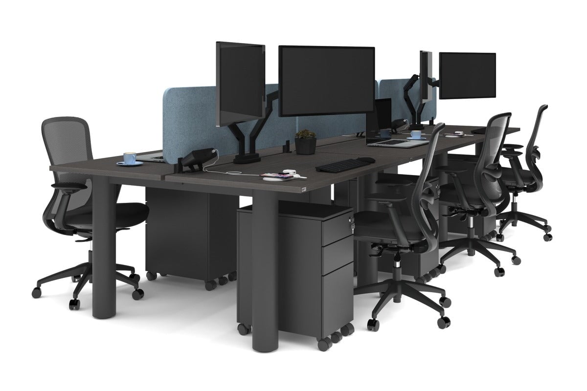 Quadro Cylinder Leg 6-Person Office Workstation Desk - 1200L x 800W with Cable Management Scallop - Perfect for Open Office Layouts & Collaborative Workspaces