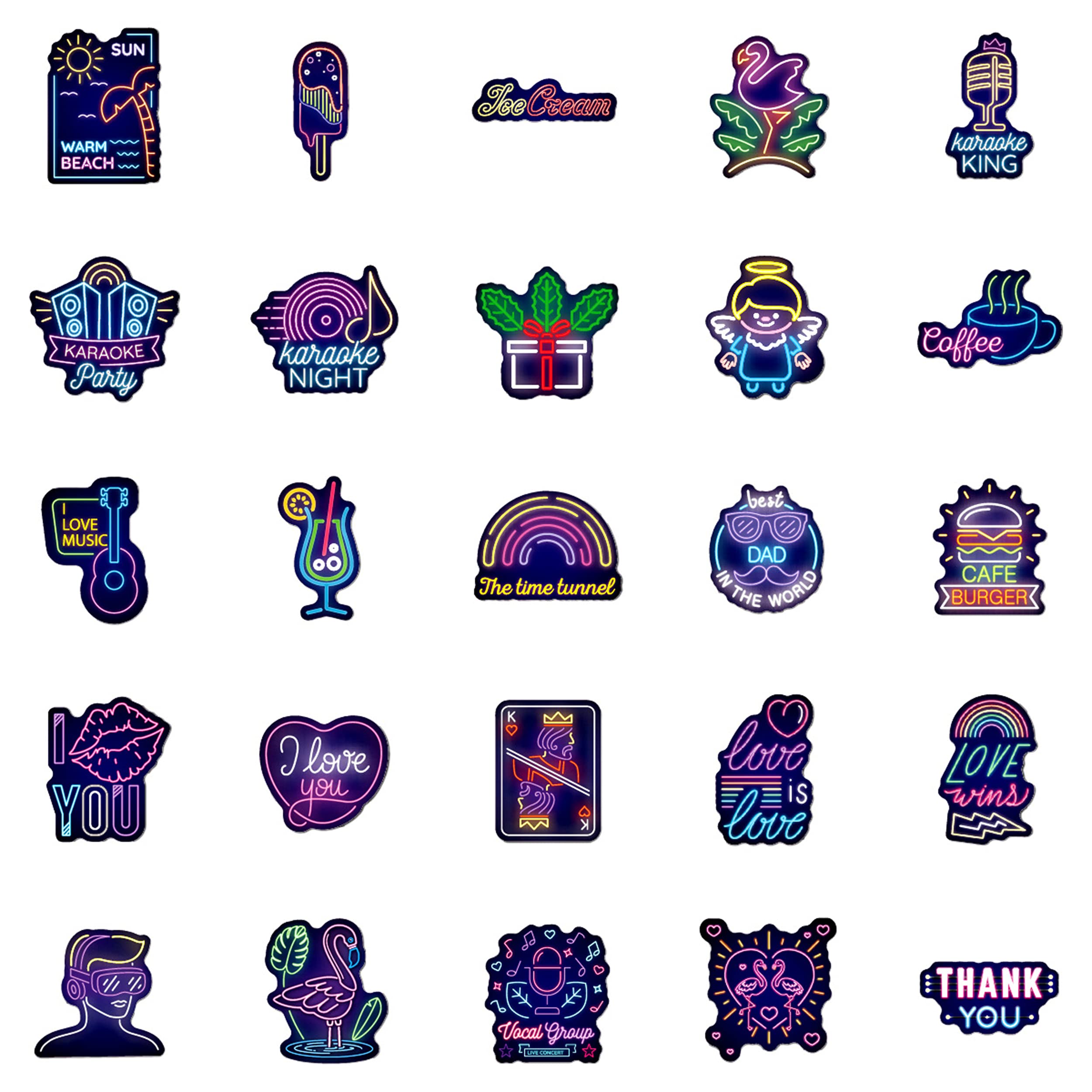 50pcs Neon Waterproof Stickers - Cute Vinyl Decals for Water Bottles, Hydro Flask, Laptop, Skateboard & Phone - Durable Adhesive Stickers for Teens, Kids, Boys & Girls - Perfect for DIY Crafts, School Supplies & Personalizing Accessories